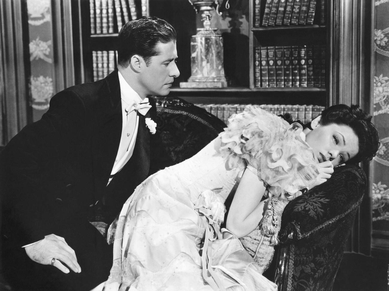 Don Ameche And Gene Tierney On The Set Of 'Heaven Can Wait', Directed By Ernst Lubitsch.