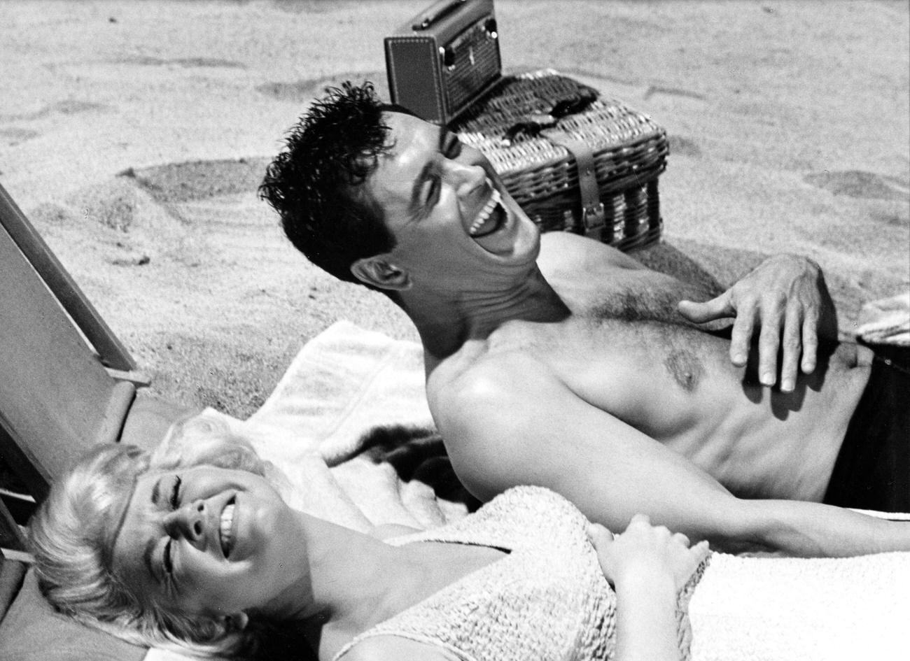 Doris Day And Rock Hudson At The Beach In 'Lover Come Back', 1960.