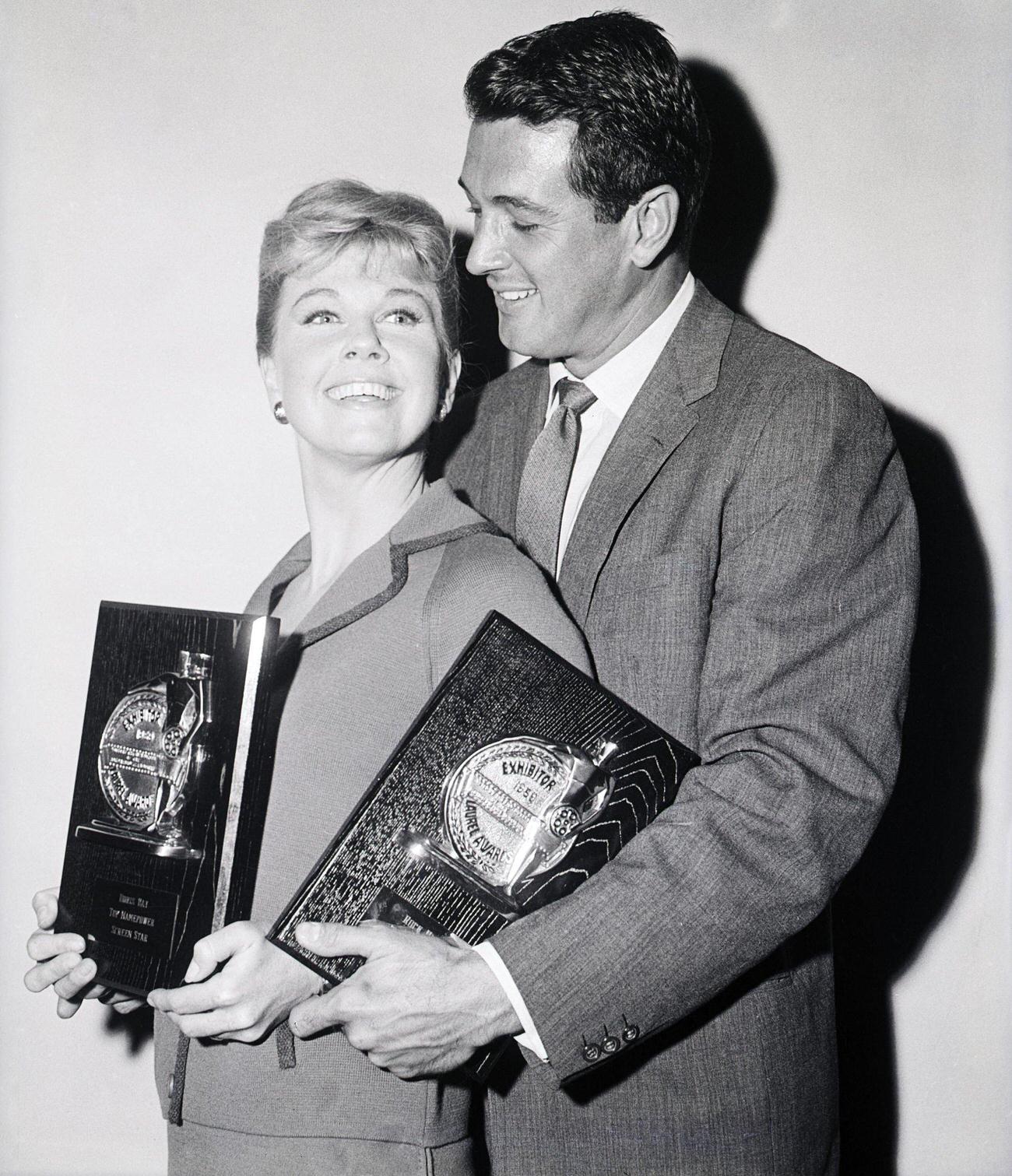 Doris Day And Rock Hudson With Plaques, 1959.