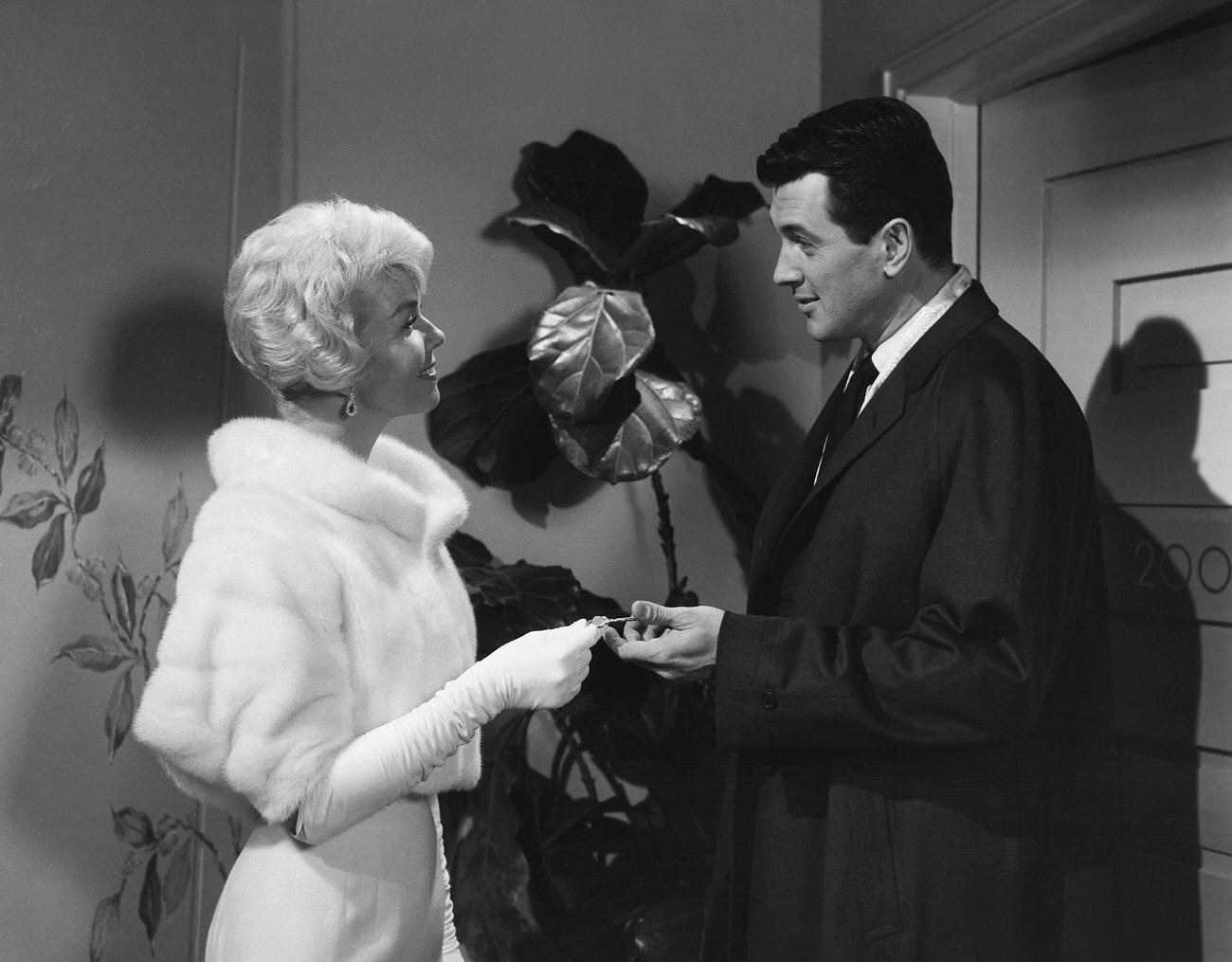 Doris Day And Rock Hudson In A Scene From 'Pillow Talk', 1959.
