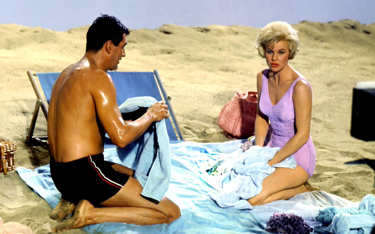 Rock Hudson And Doris Day At The Beach In 'Lover Come Back', 1960.
