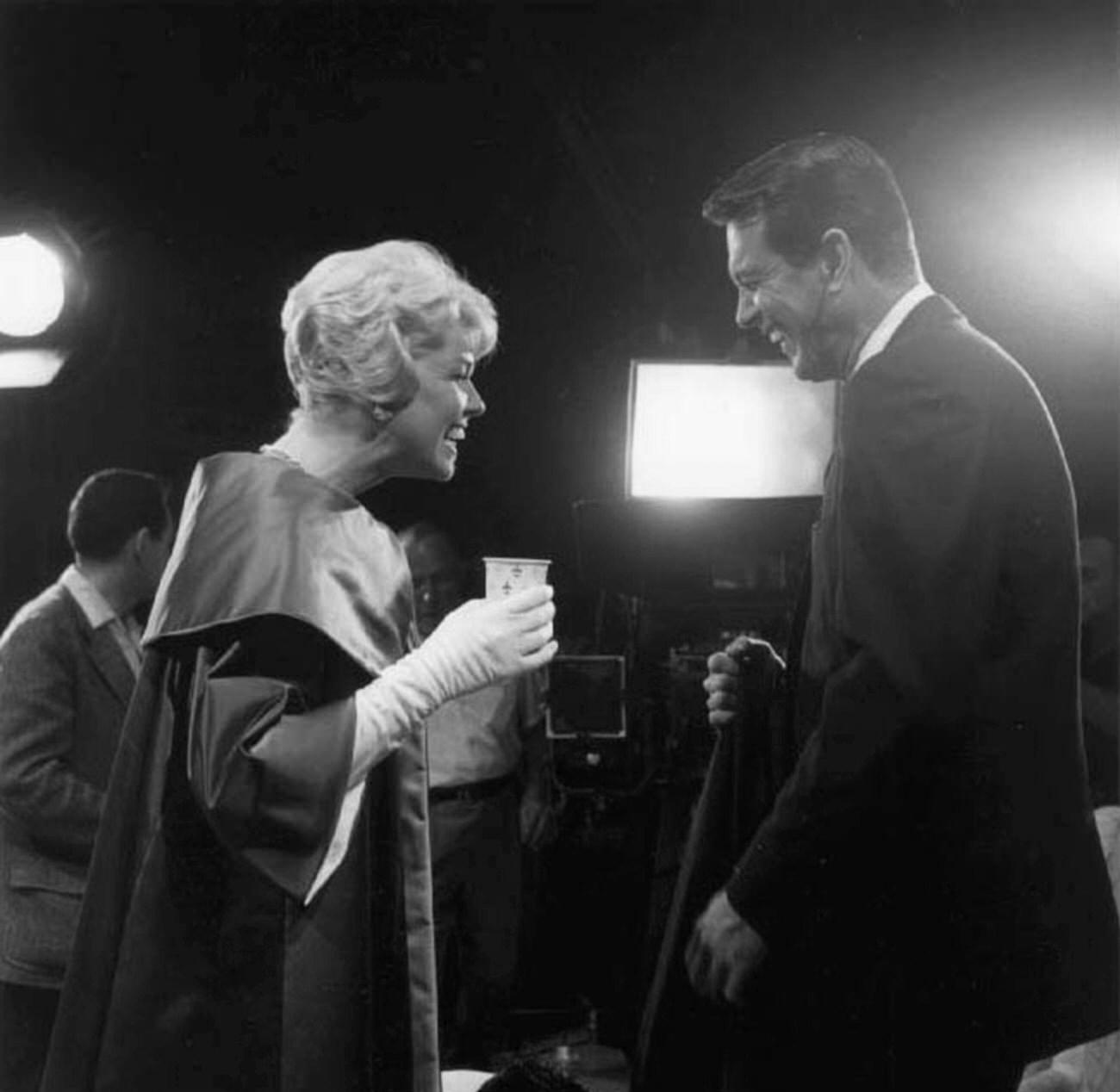 Doris Day And Rock Hudson On The Set Of 'Pillow Talk', 1959.