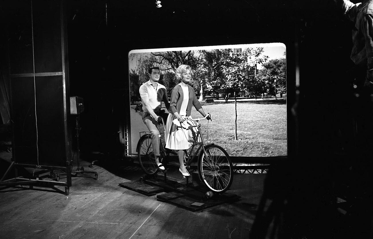 Rock Hudson And Doris Day On Bike In 'Lover Comeback', 1960.