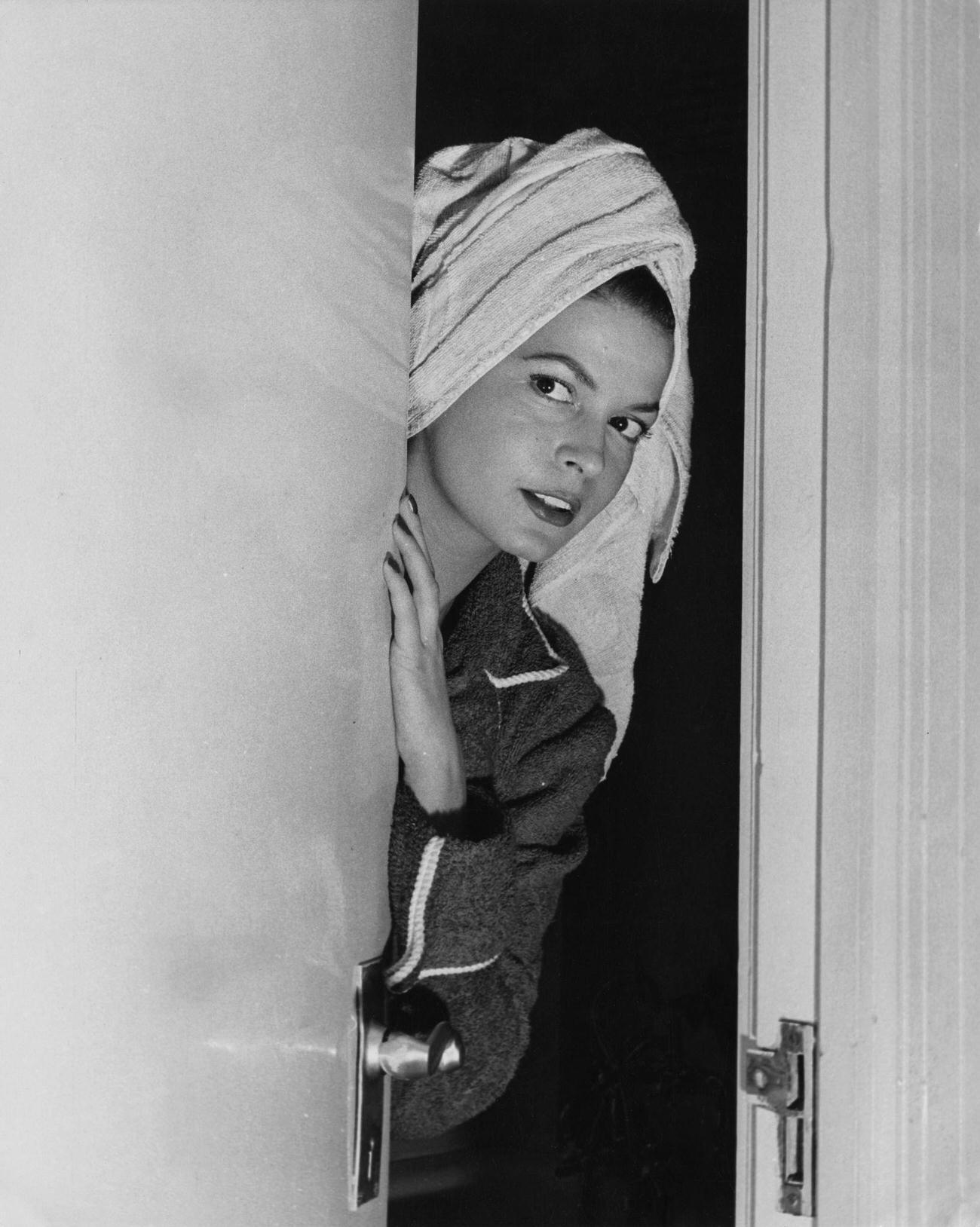 Eva Bartok In A Towel Turban, April 1953.