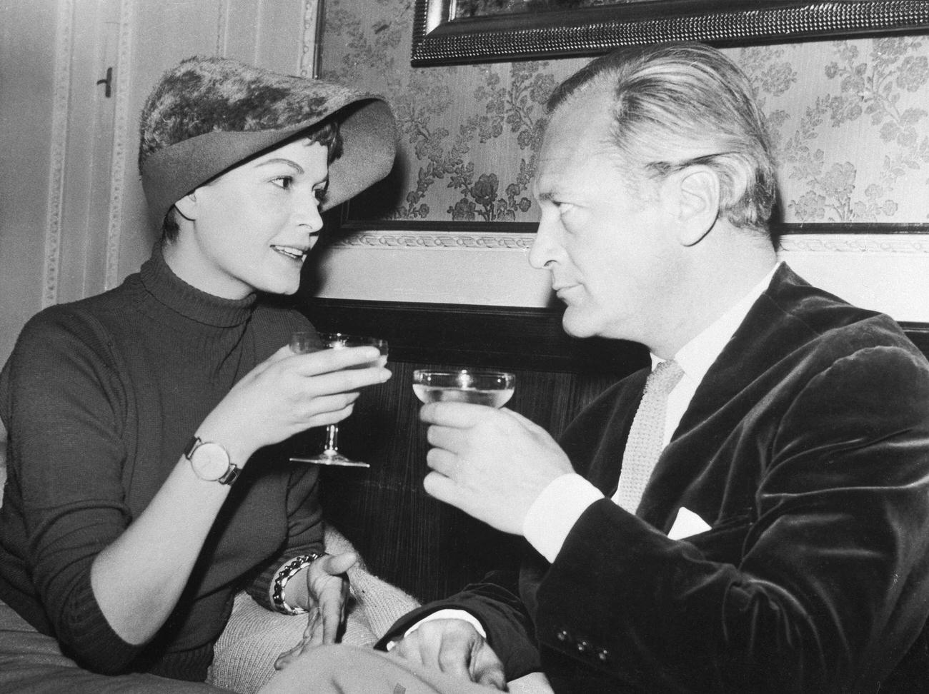 Eva Bartok And Kurt Jurgens Toasting In Vienna.
