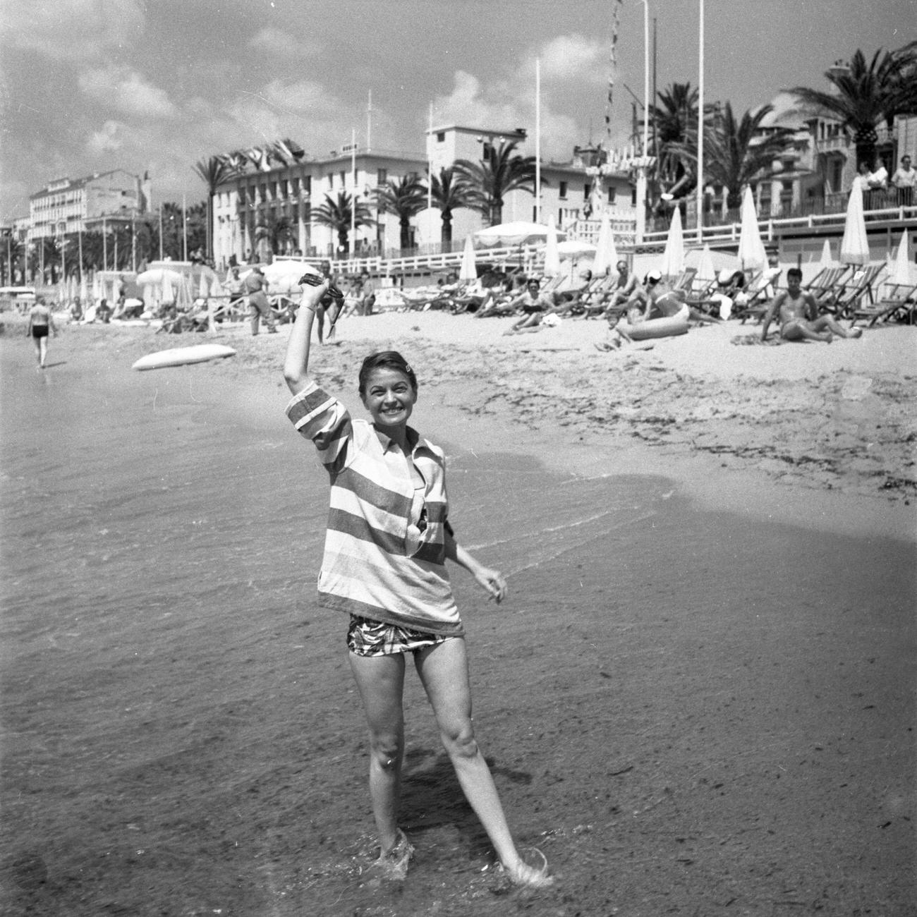 Eva Bartok On The Beach In Cannes, 1955.