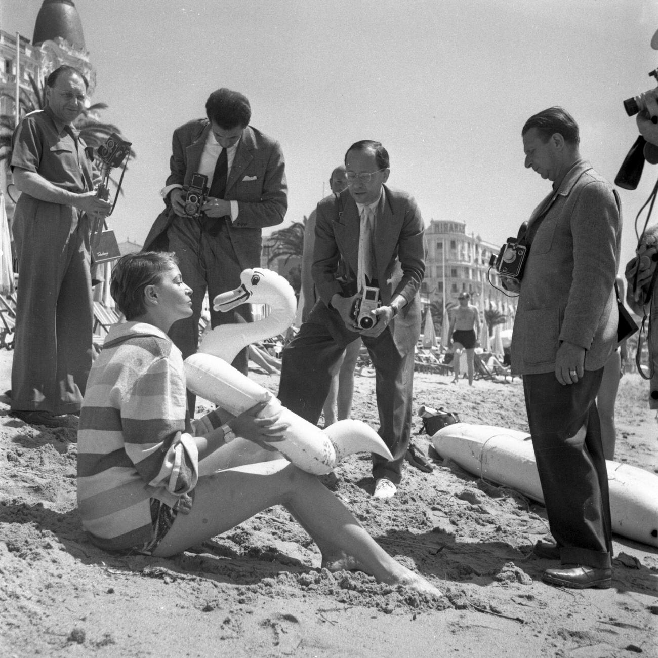 Eva Bartok On The Beach In Cannes, 1955.
