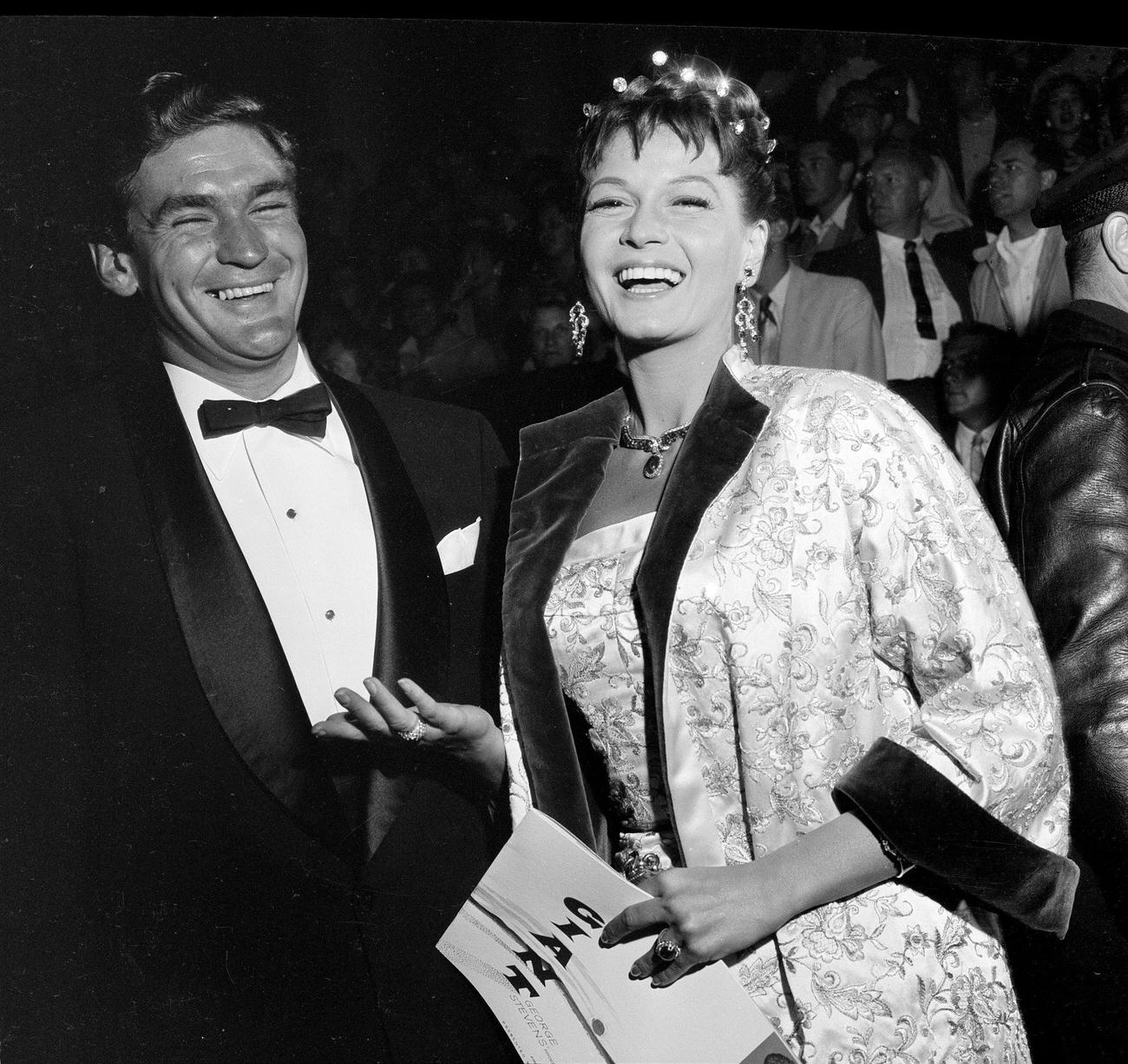 Rod Taylor And Eva Bartok Attend The &Amp;Quot;Giant&Amp;Quot; Movie Premiere In Los Angeles, October 17, 1956.