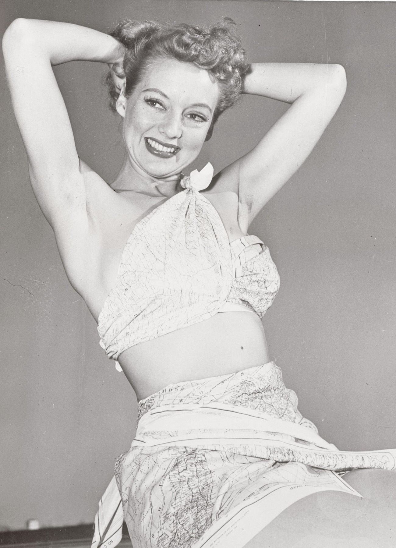 Evelyn Keyes In An Army Air Force Waterproof Map Swimsuit, Date Unspecified.