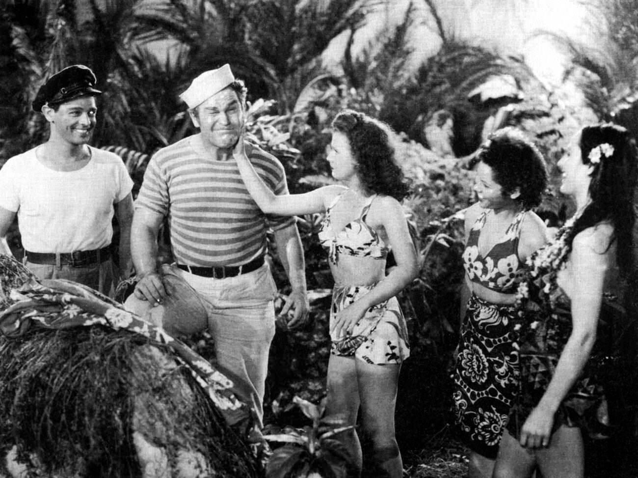 Robert Lowery, Guinn Williams, Gale Storm, And Margie Hart In 'Lure Of The Islands', 1942.