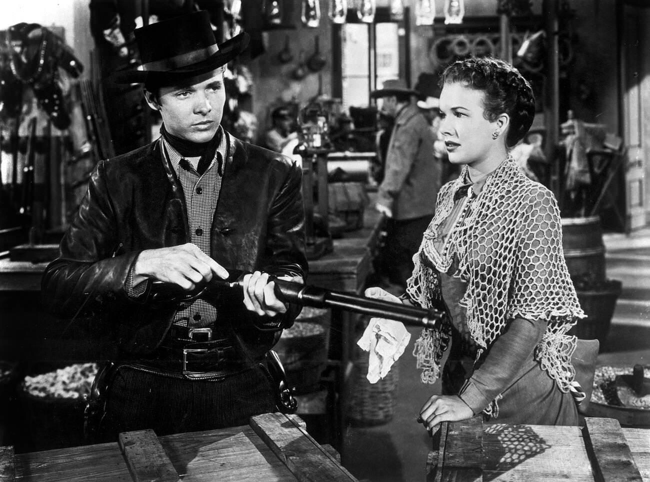 Audie Murphy And Gale Storm In 'The Kid From Texas', 1950.