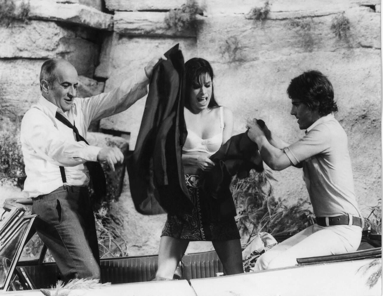 Geraldine Chaplin In A Film Scene With Olivier De Funes, August 5, 1970.