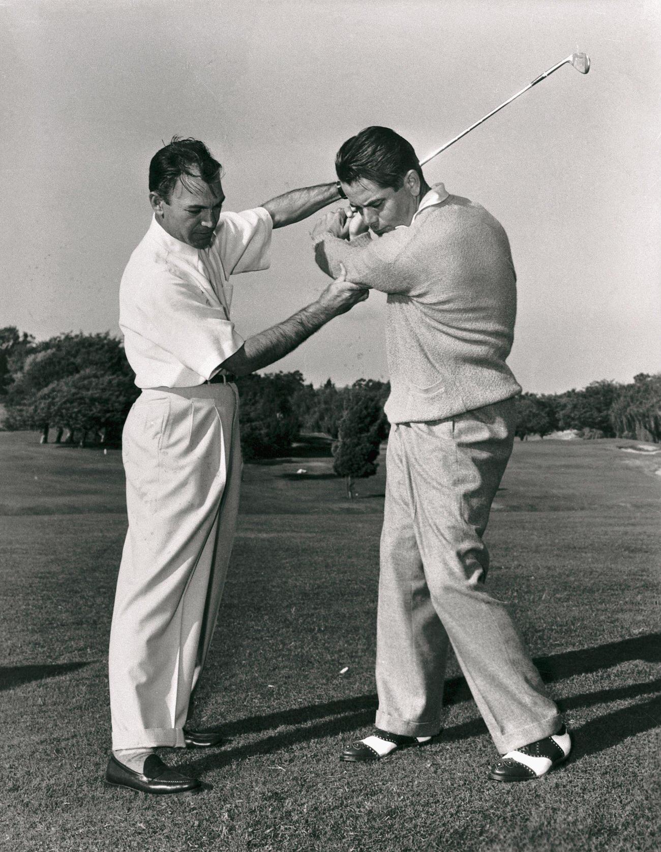Ben Hogan Showing Glenn Ford How To Swing For His Portrayal In A Film About Hogan.