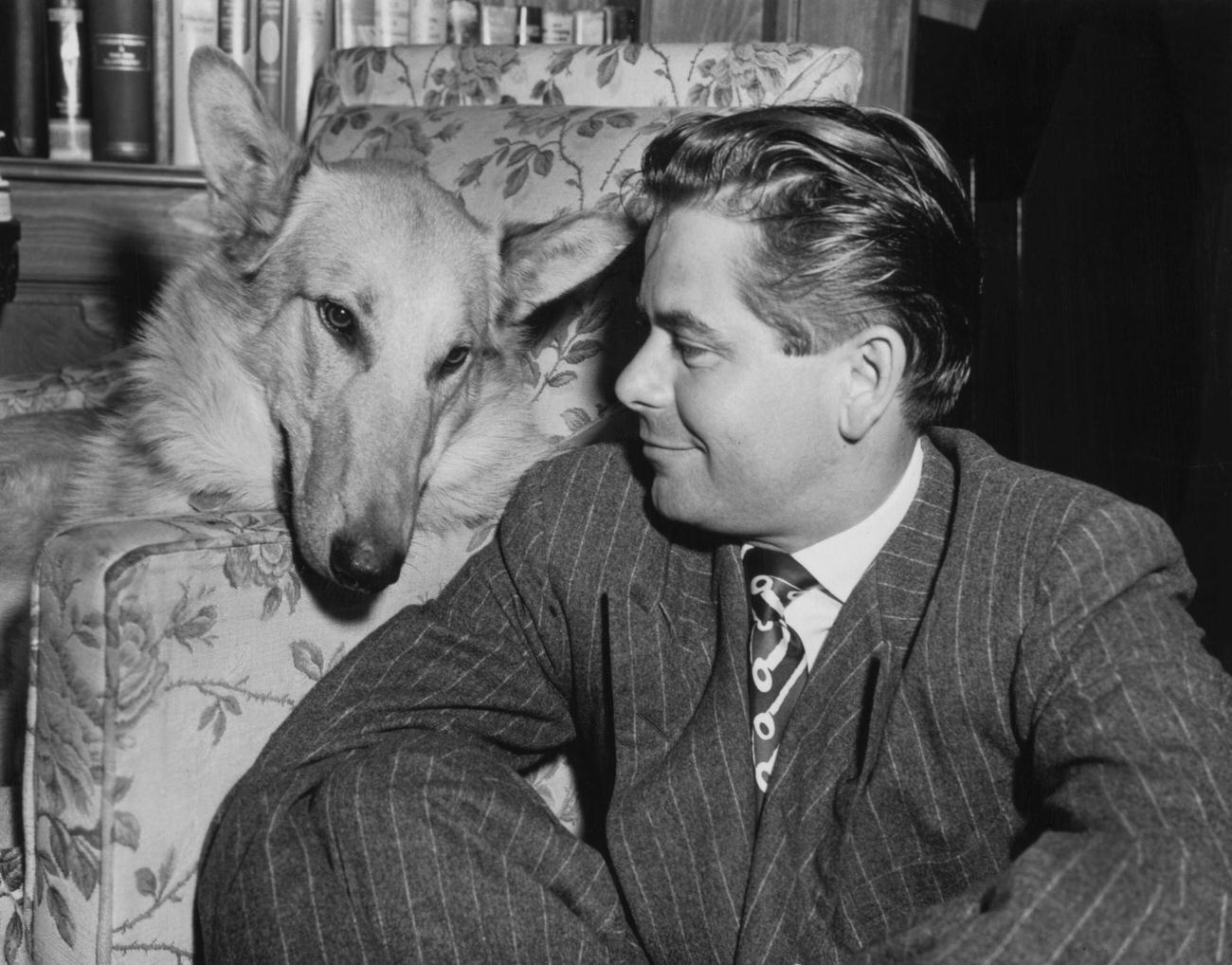 Glenn Ford Smiling At His German Shepherd Dog Bill, 1953.