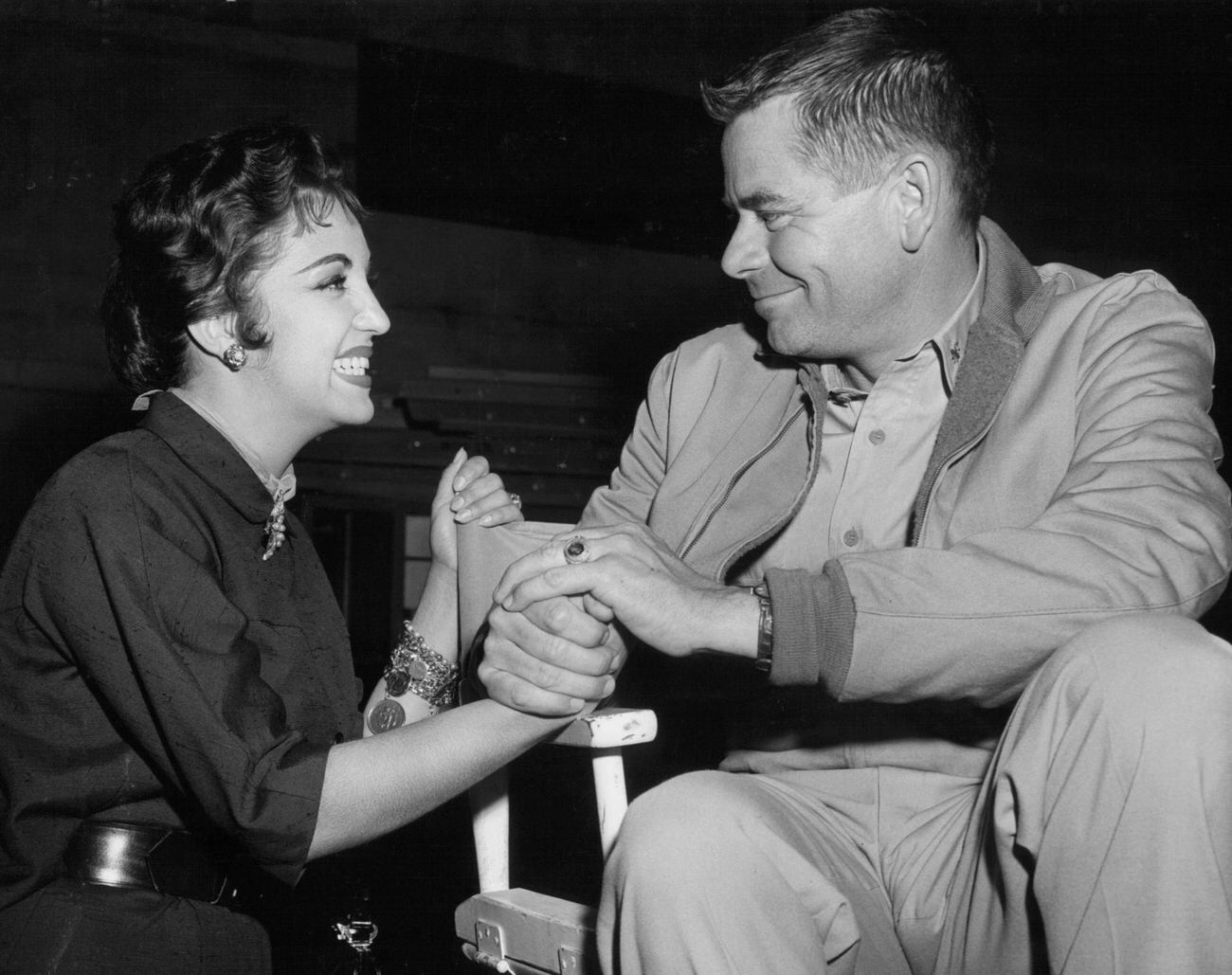 Katy Jurado And Glenn Ford On The Set Of 'Torpedo Run', 1958.