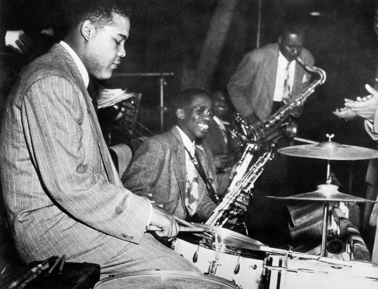 Boxer Joe Louis Playing Drums In A New York City Jazz Club, 1946.