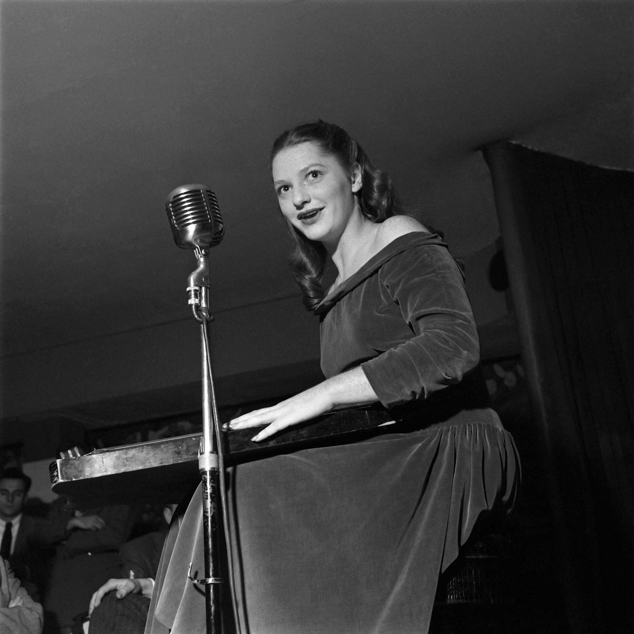 Woman Musician Playing At The Café Society Downtown Jazz Night Club In Greenwich Village, Manhattan, New York City, November 1946.
