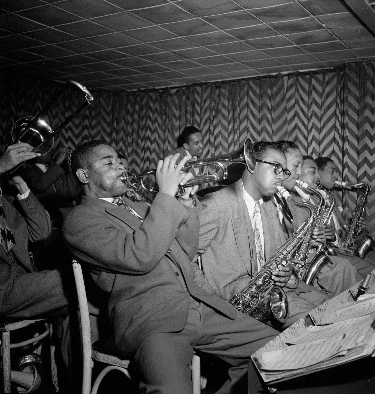 Dizzy Gillespie, James Moody, And Howard Johnson At Downbeat, New York, 1947.