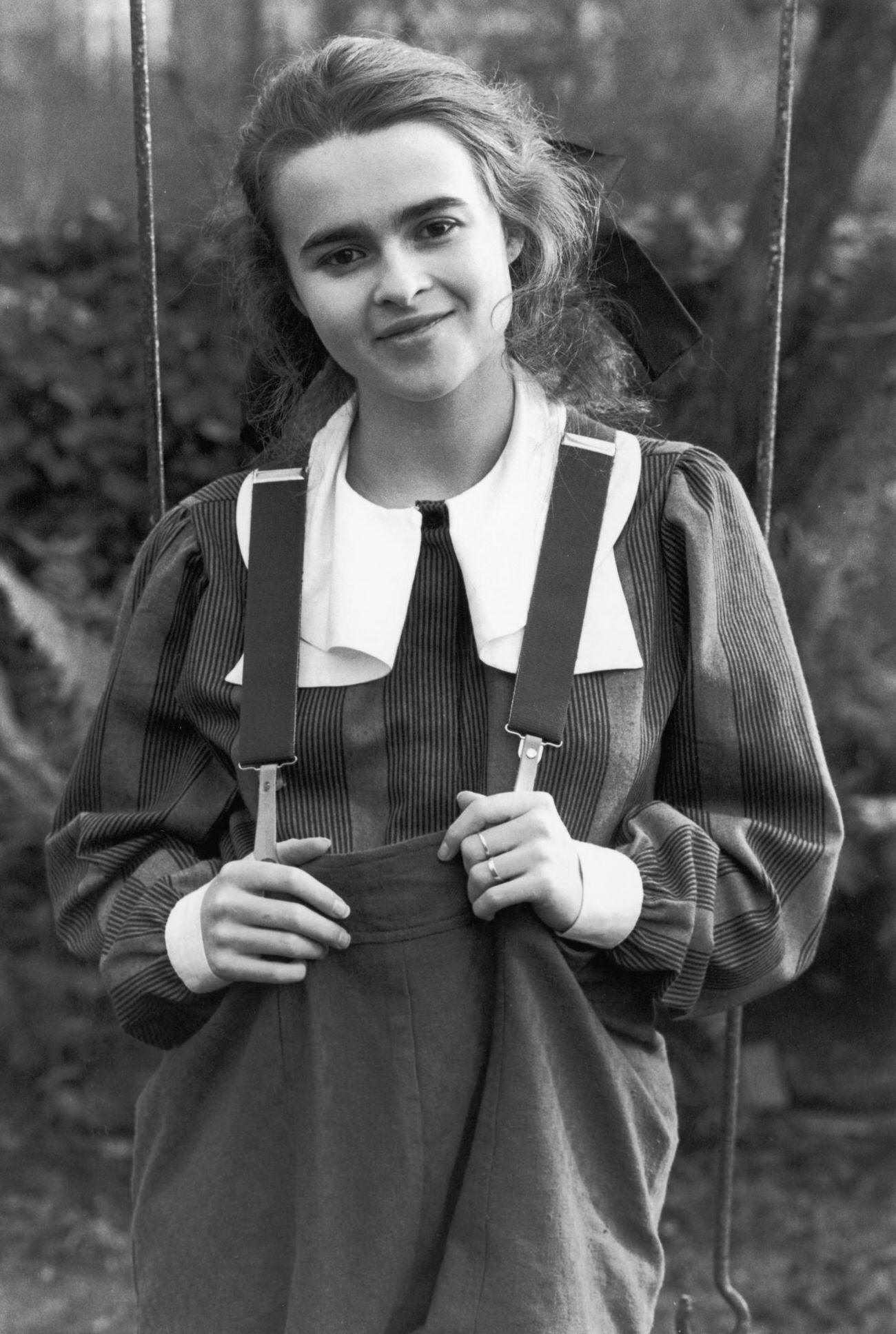 Helena Bonham Carter Wearing Baggy Dungarees And A Blouse With A Wide Collar, January 25, 1984.