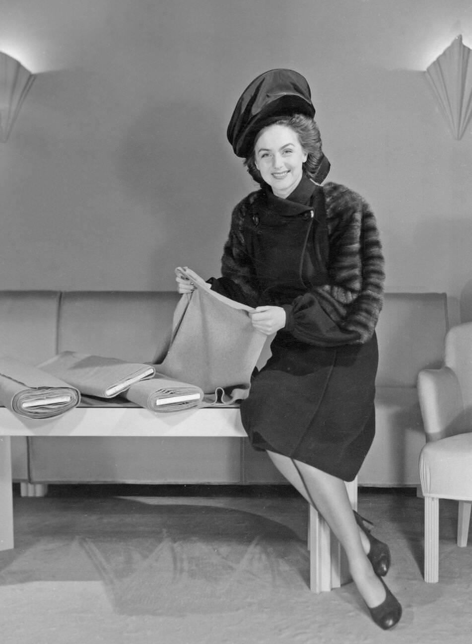Hjördis Genberg In A Coat With Fur Details And A Matching Hat, Sweden, 1946.