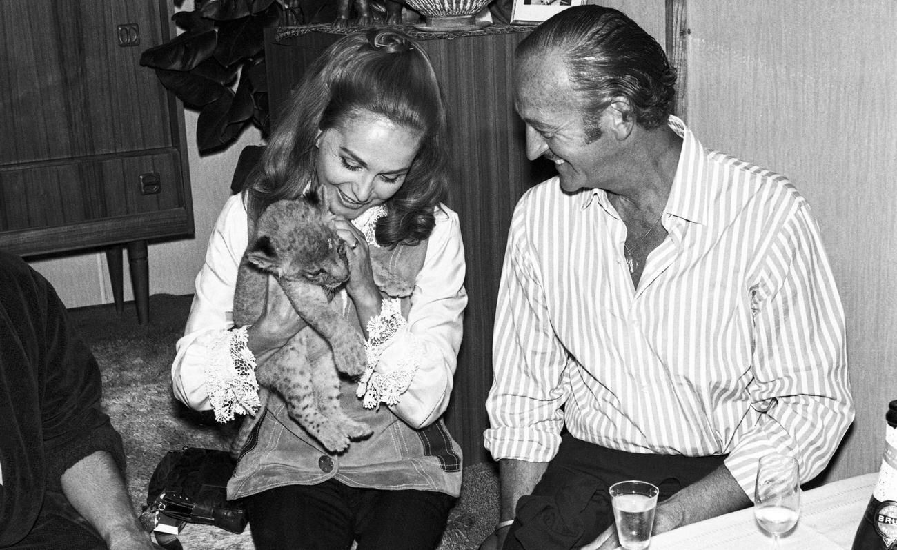 Hjördis Genberg With Her Husband David Niven And A Lion Cub In Paris, 1968.