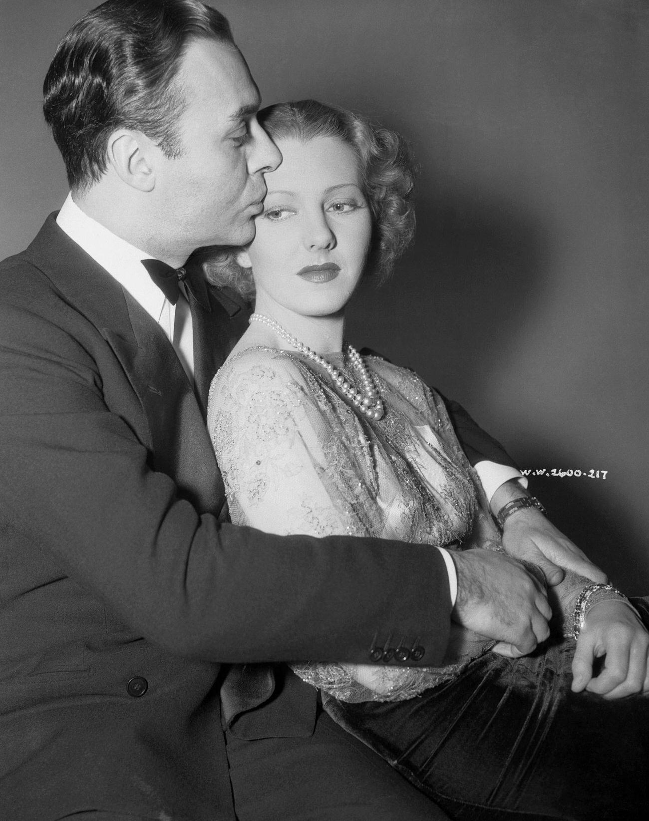 Jean Arthur And Charles Boyer Sharing A &Amp;Quot;Hollywood&Amp;Quot; Kiss, January 1938.