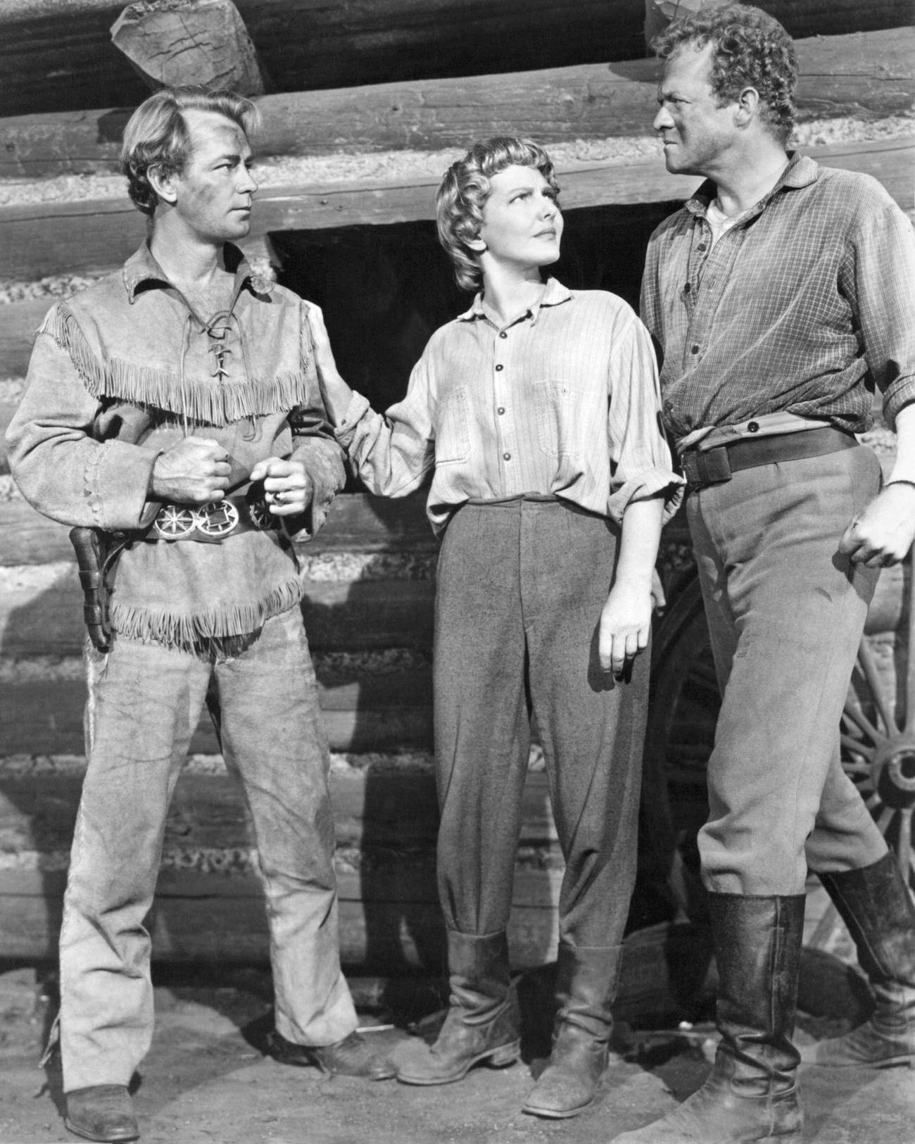Jean Arthur With Alan Ladd And Van Heflin In 'Shane', 1953.