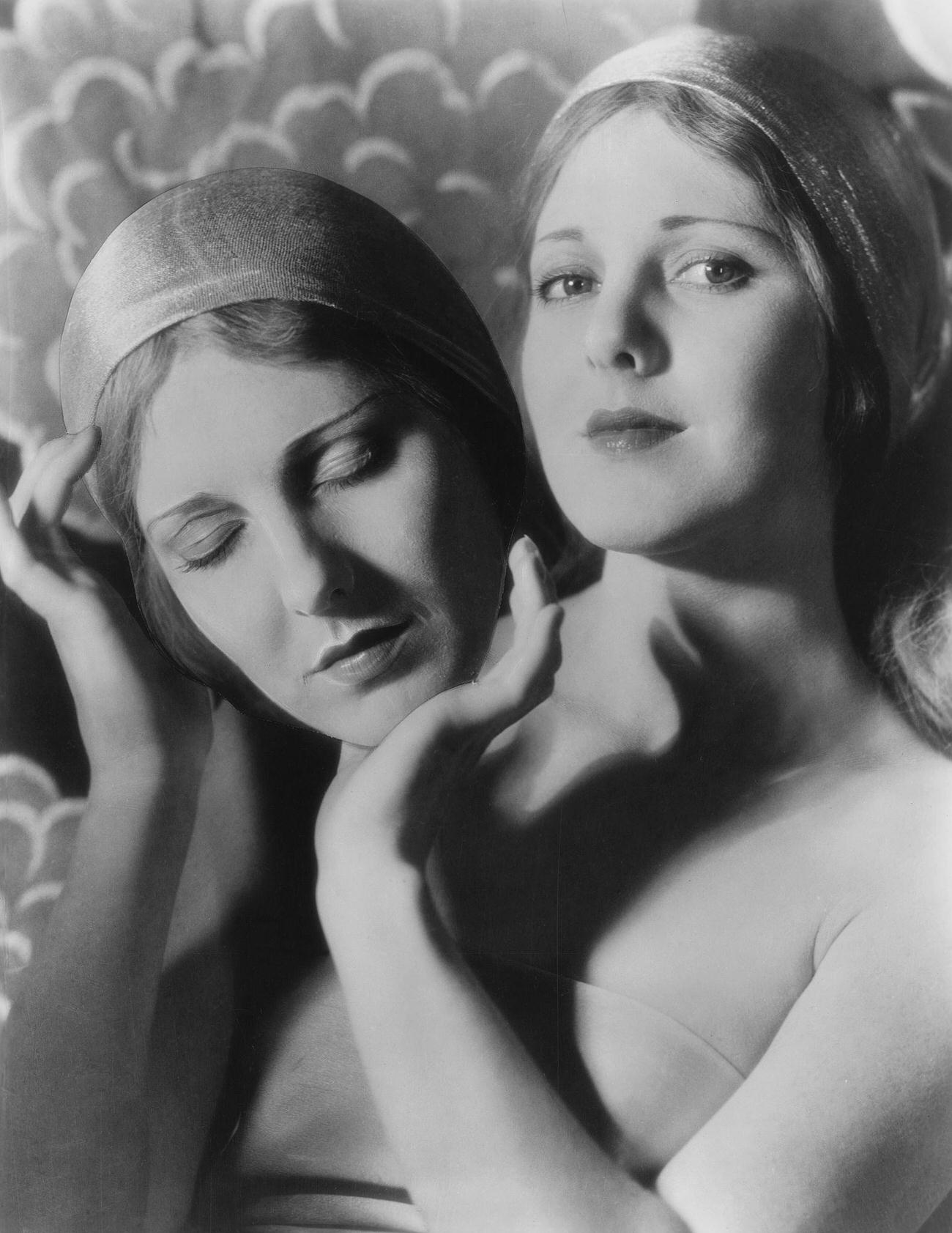 Jean Arthur Holding A Life-Like Paper Mache Mask Made By W.t. Benda.