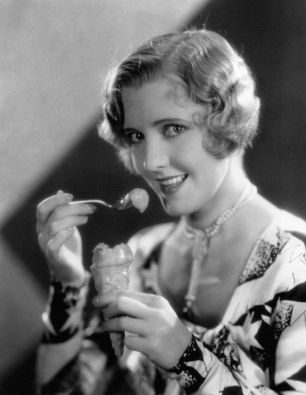 Jean Arthur In A Silent Era Publicity Portrait Eating An Ice Cream Cone, Circa 1930.