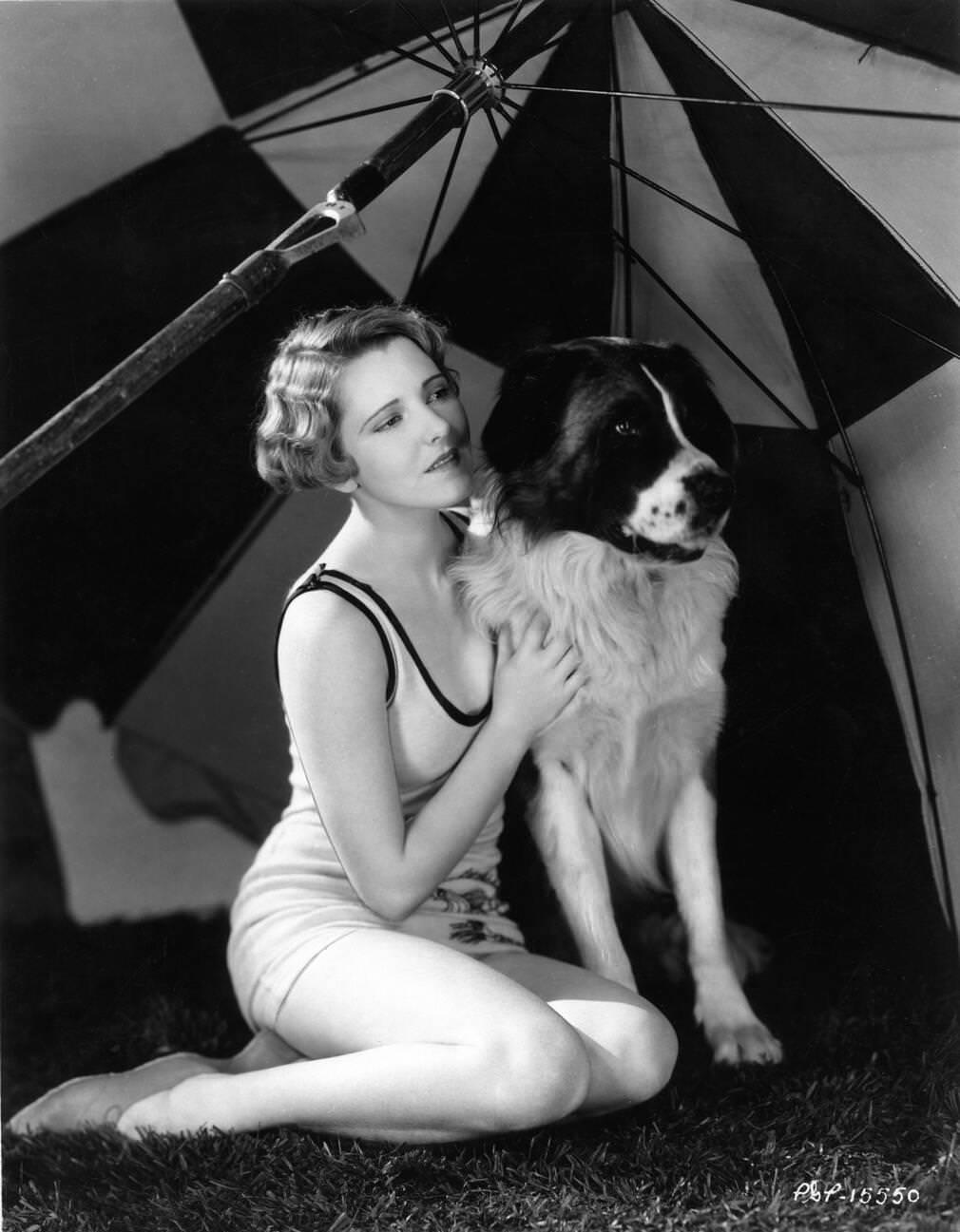 Jean Arthur In A Swimsuit With A St. Bernard Dog, 1920S