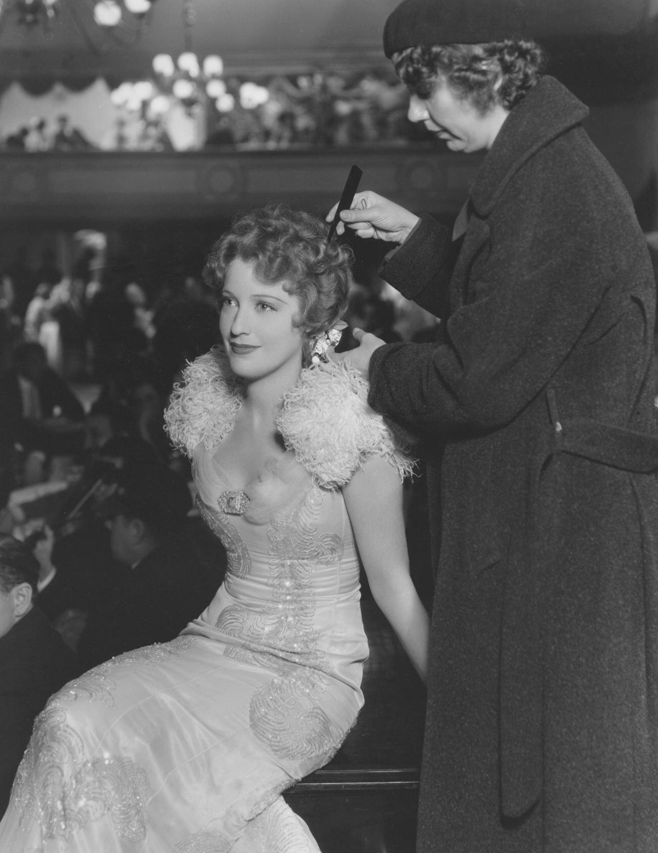Jeanette Macdonald Having Her Hair Arranged For 'San Francisco', 1936.
