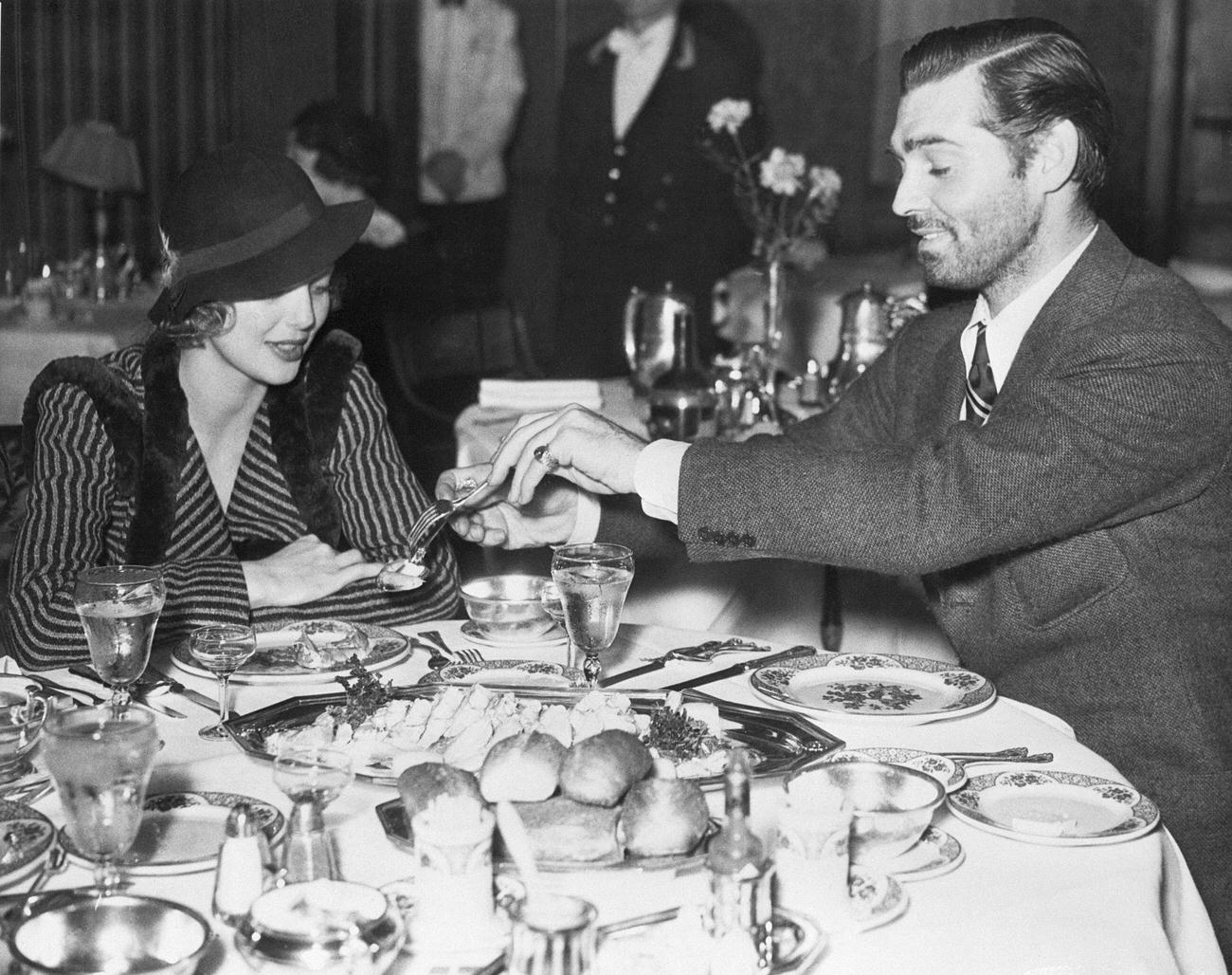 Clark Gable And Loretta Young Lunch In Seattle During 'Call Of The Wild' Filming, February 7, 1935.