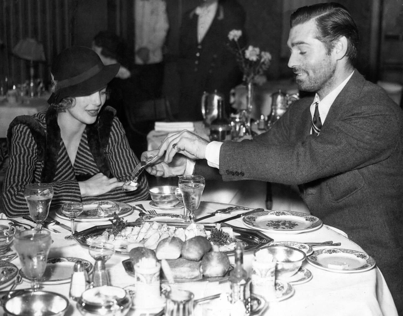 Clark Gable And Loretta Young Dining In Seattle During 'Call Of The Wild', 1935.