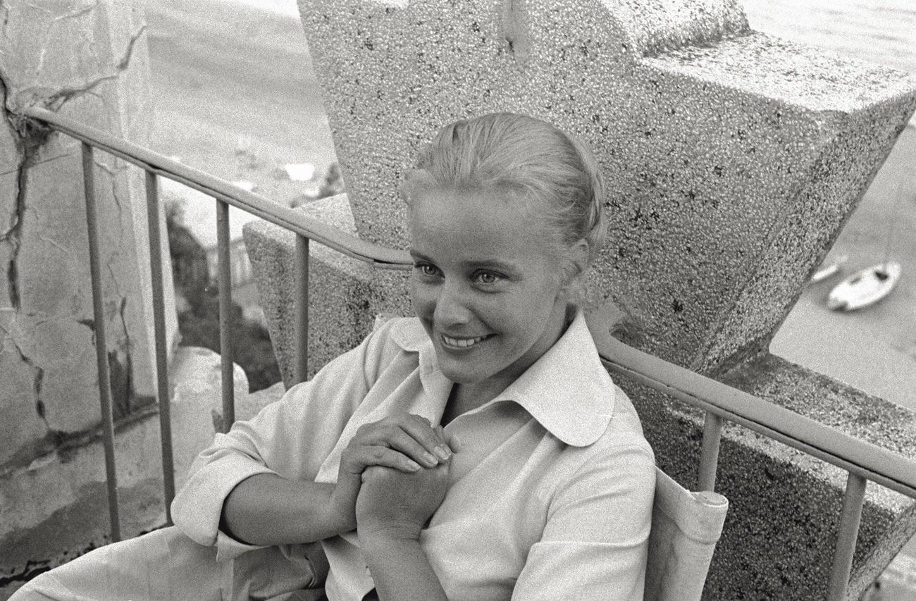 Maria Schell On A Terrace During The 17Th Venice International Film Festival, Venice, Italy, 1956.