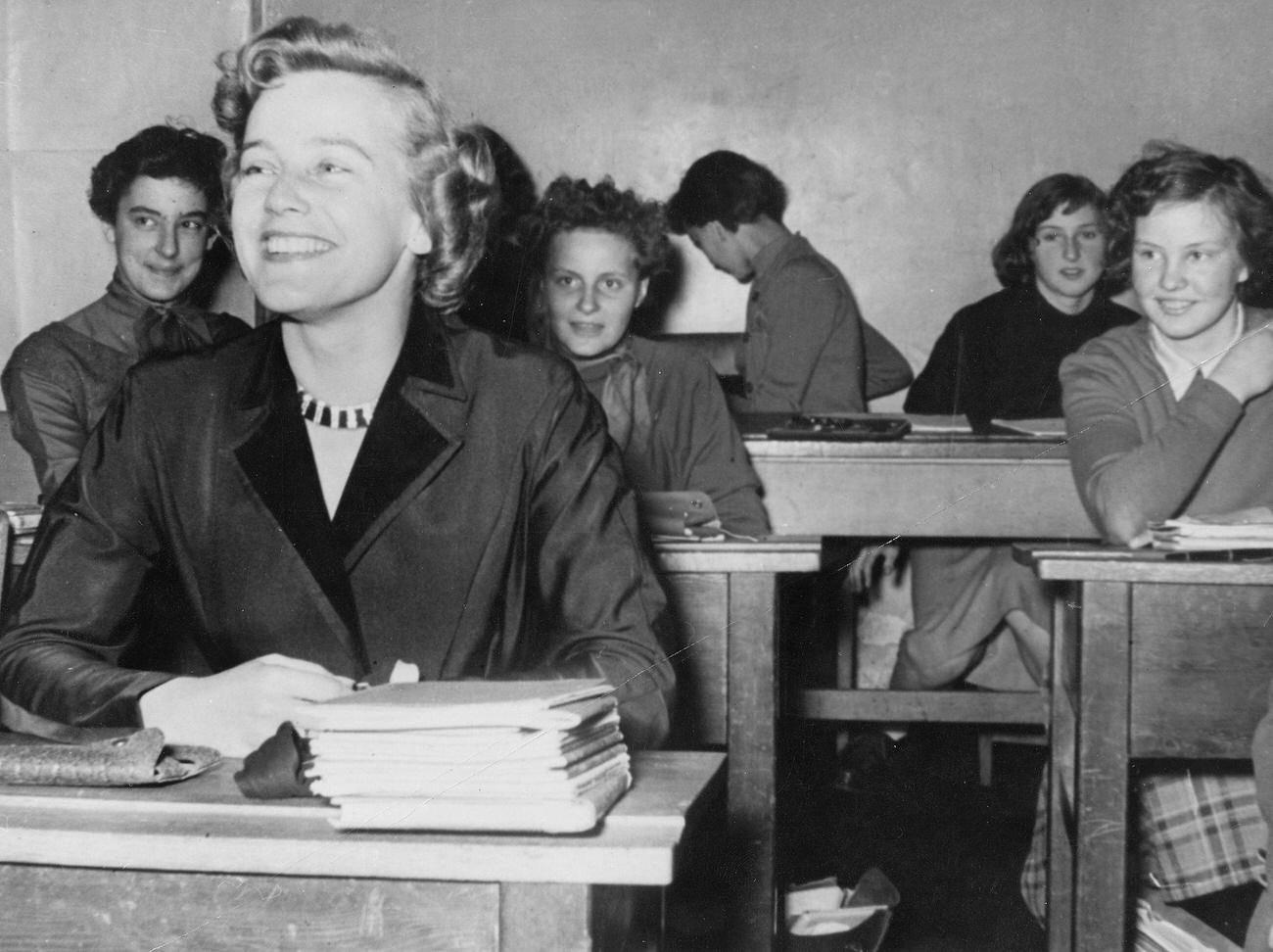 Maria Schell Revisiting Her School In Vienna, 1954.