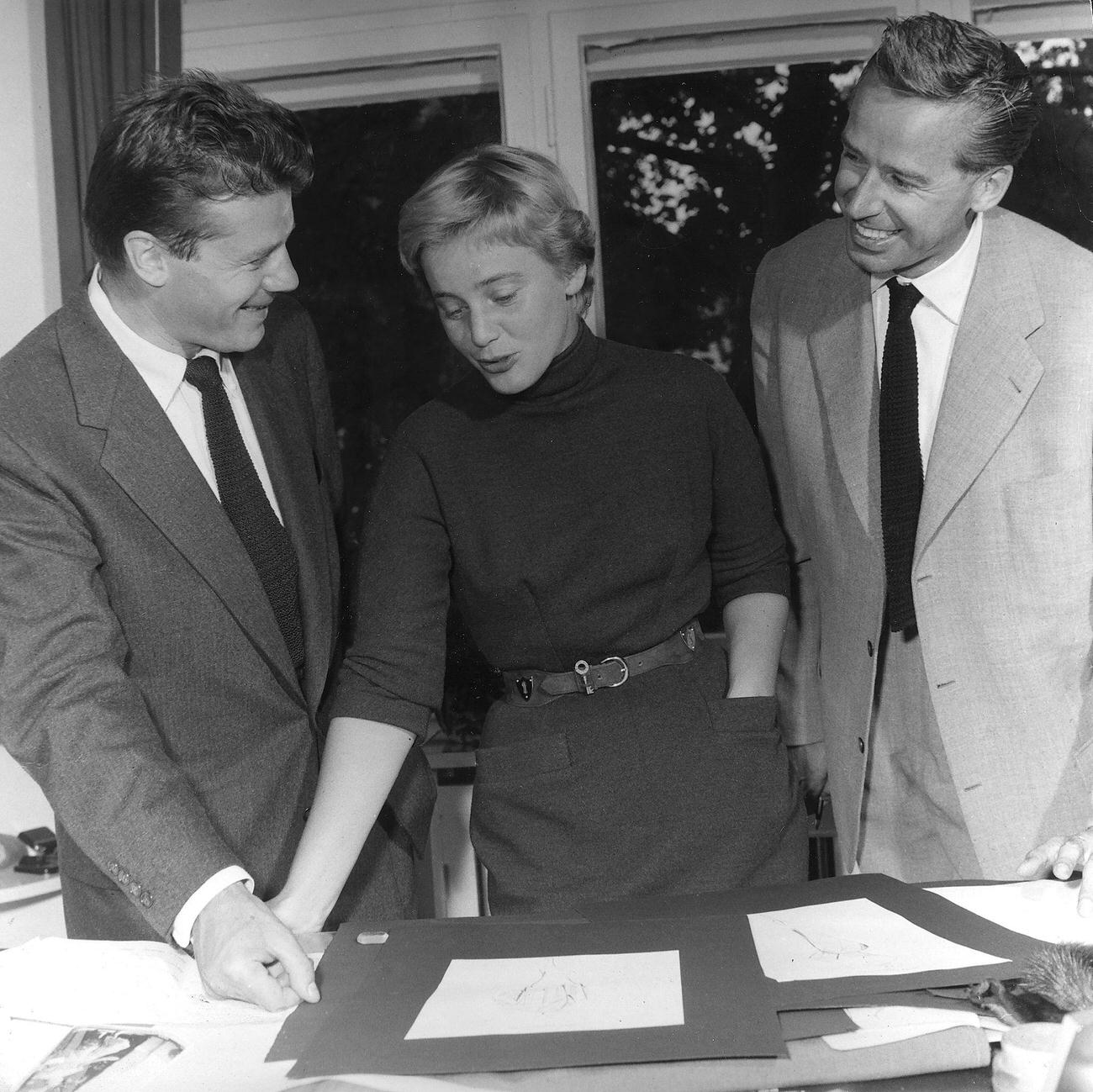 Maria Schell With Heinz Oestergaard And Director Victor Vicas, 1954.