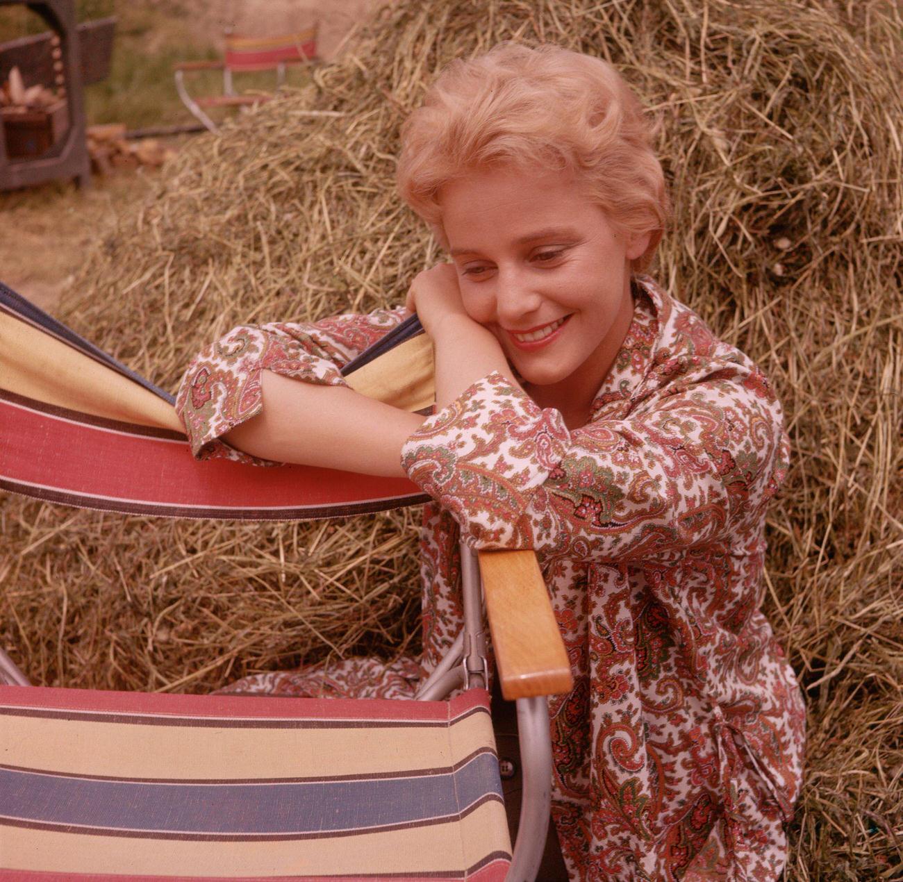 Maria Schell On The Set Of &Amp;Quot;Uragano Sul Po&Amp;Quot;, Directed By Horst Hacler.
