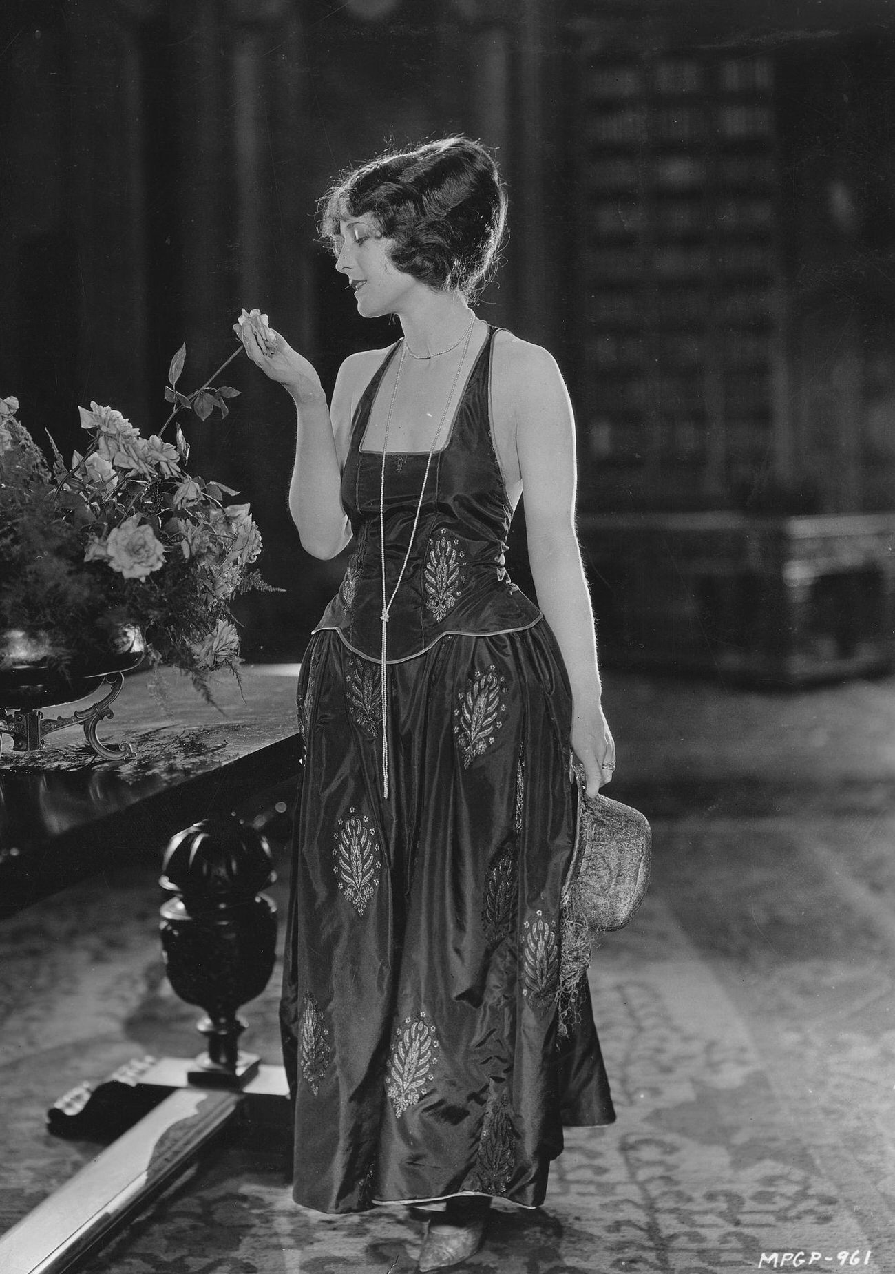Norma Shearer In A Black Taffeta Evening Gown, Embroidered With Gold Motifs, From &Amp;Quot;Pleasure Mad,&Amp;Quot; 1923.