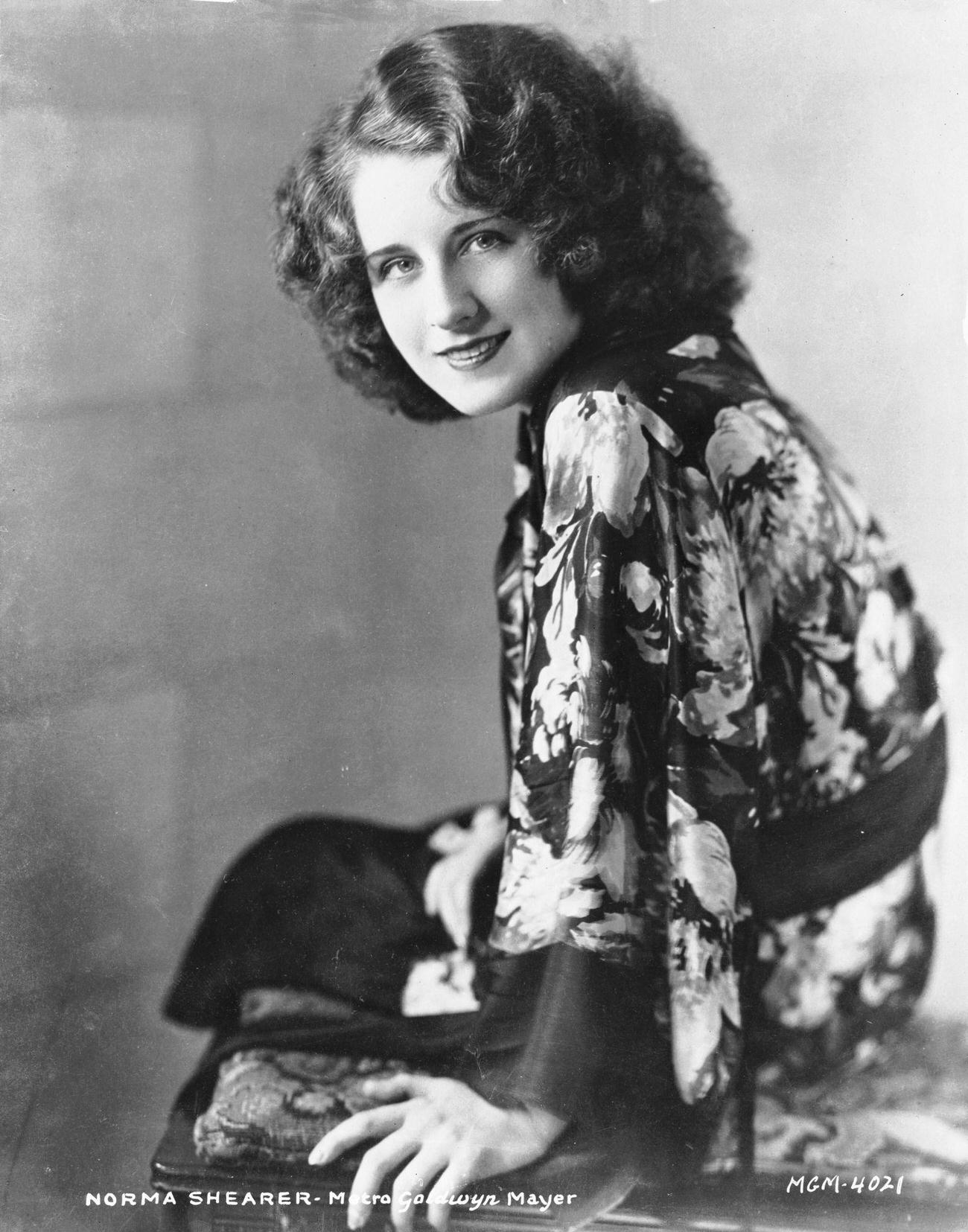 Norma Shearer In A Floral Patterned Silk Dressing Gown, Circa 1928.