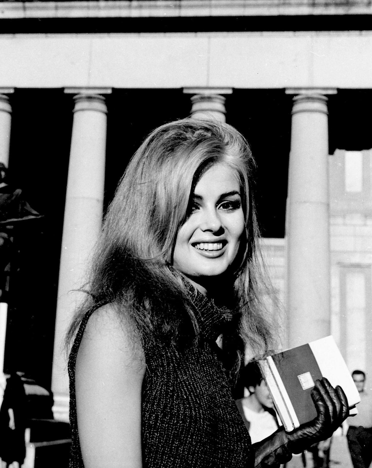 Pamela Tiffin In Front Of The 'Museo Del Prado', 1965, Madrid, Spain.
