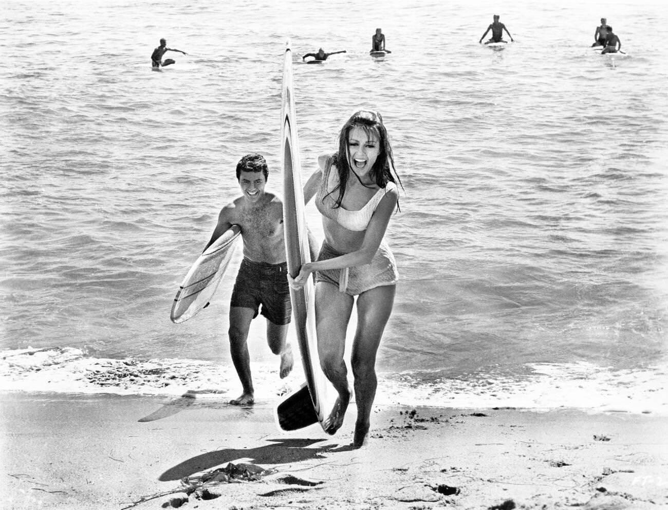 James Darren And Pamela Tiffin On Set Of 'For Those Who Think Young', 1964.
