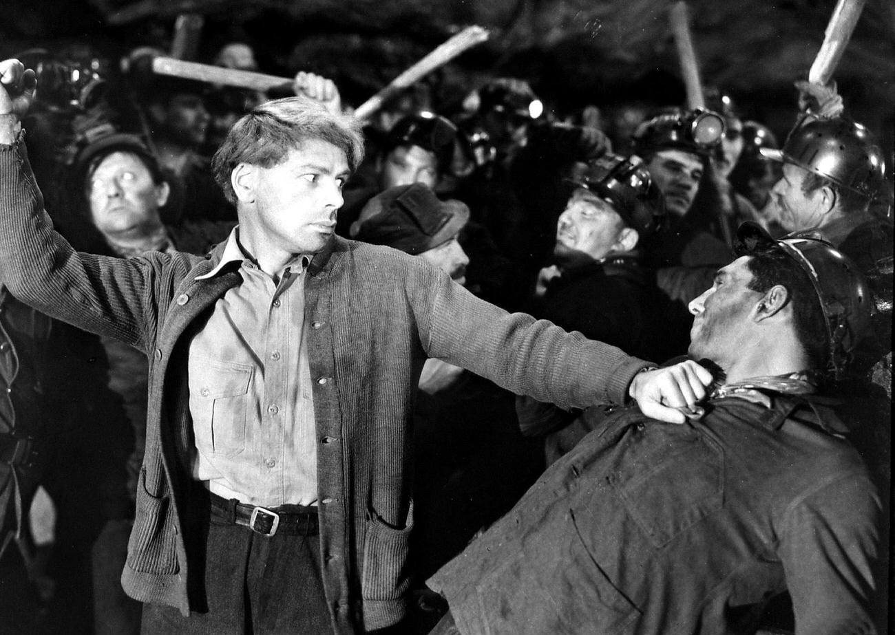 Paul Muni Mobilizes A Group Of Miners In 'Black Fury', 1935.