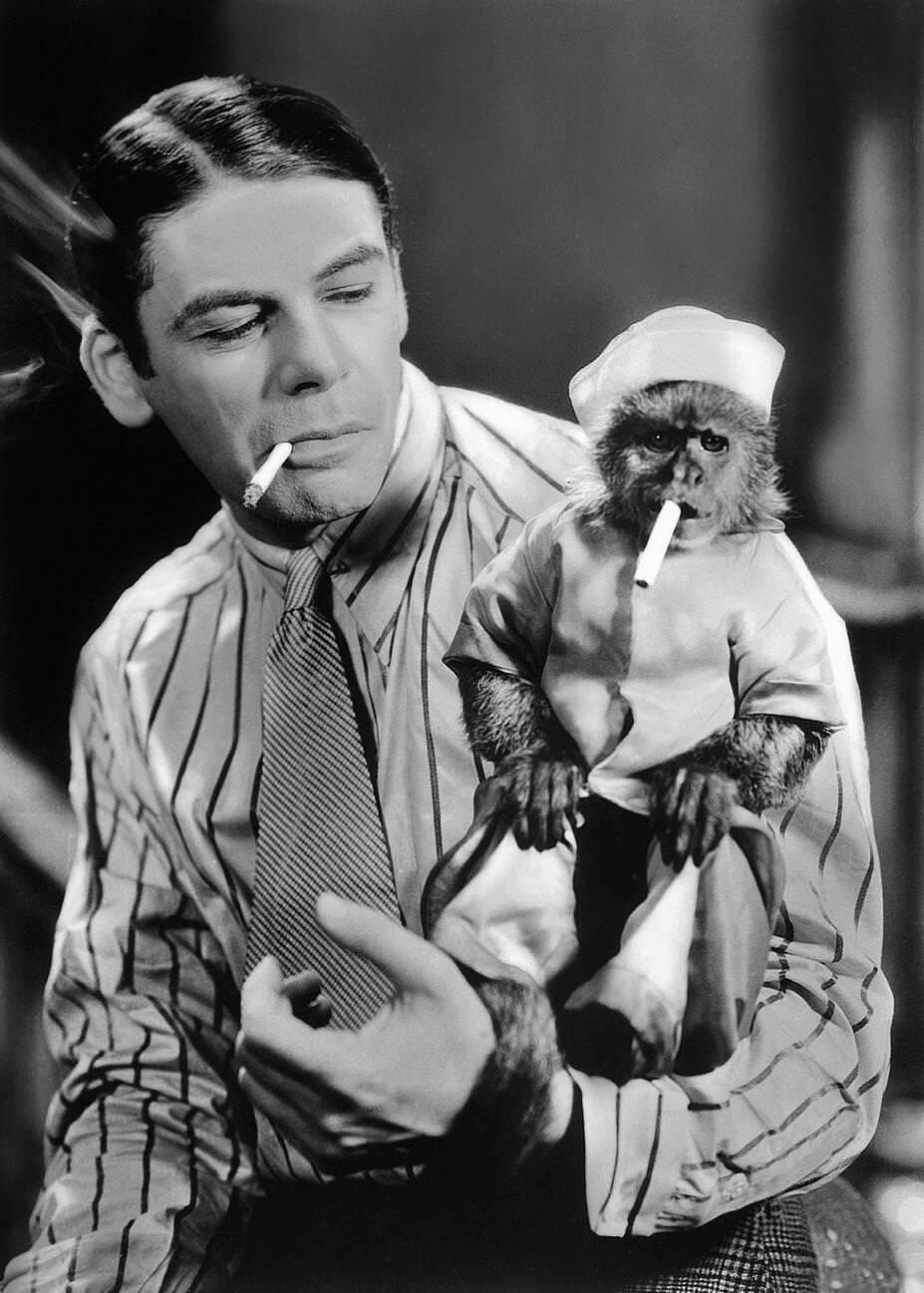 Paul Muni With A Monkey, 1944.