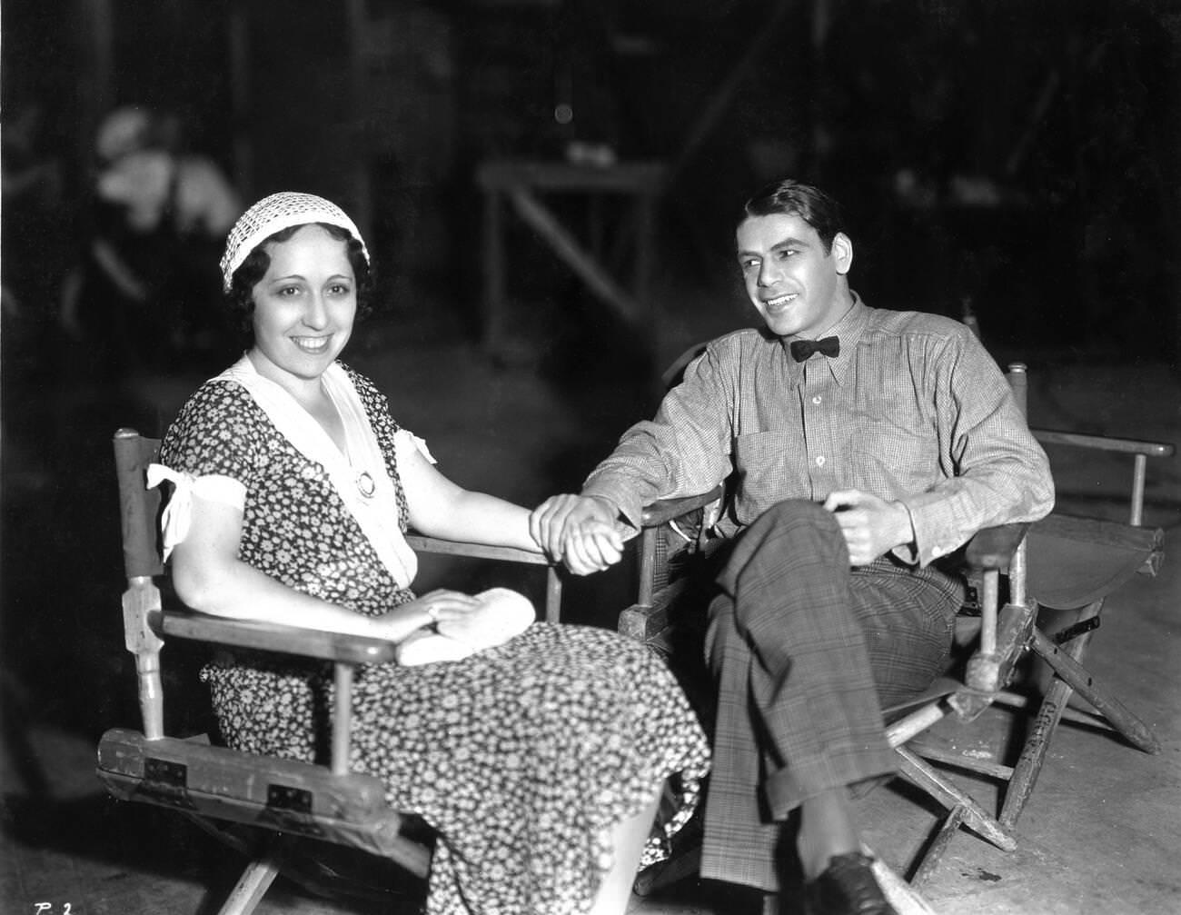 Paul Muni In Costume As Tony Camonte On Set Of &Amp;Quot;Scarface&Amp;Quot;, With Wife Bella Muni, 1932.