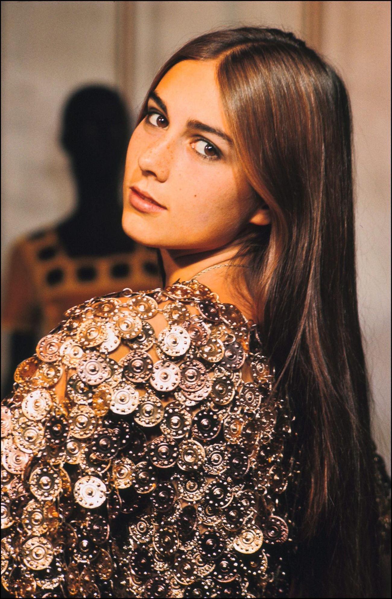 Romina Power Wearing A Paco Rabanne Creation, December 1968.