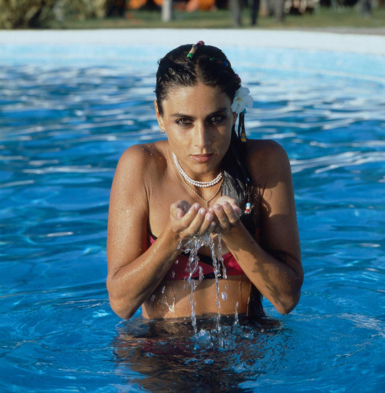 Romina Power In A Bikini By The Pool, Mid-1980S.