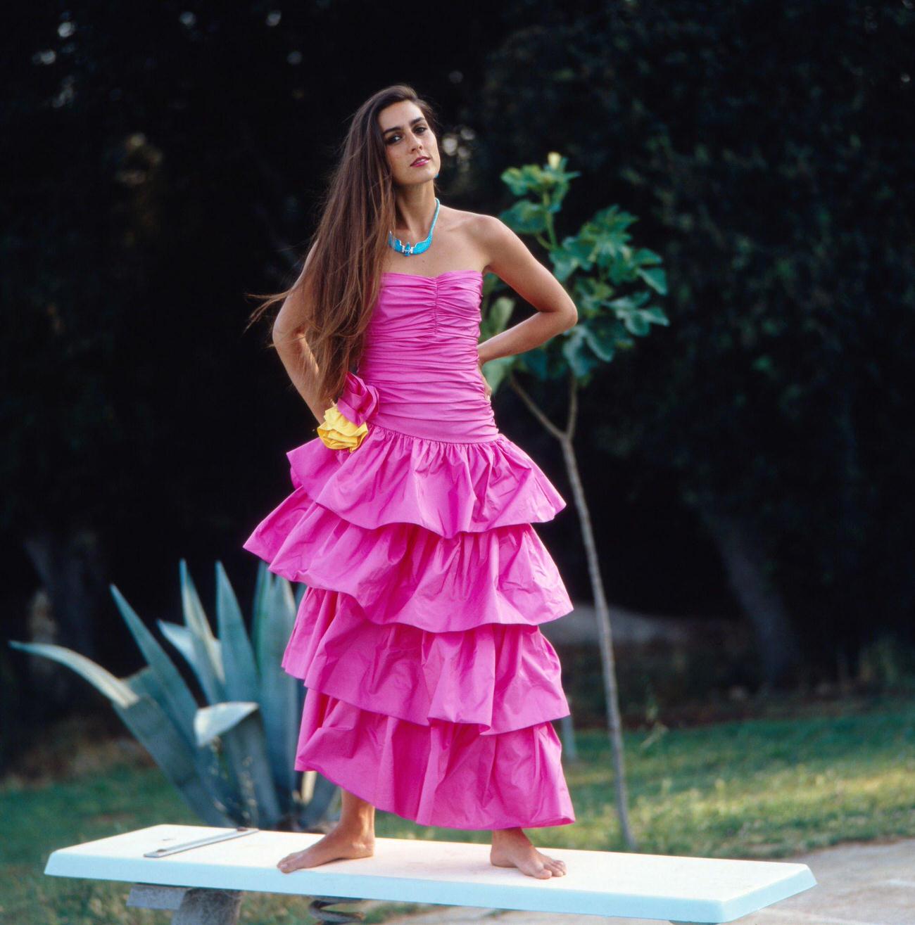 Romina Power In A Pink Evening Dress On A Diving Board, Mid-1980S.