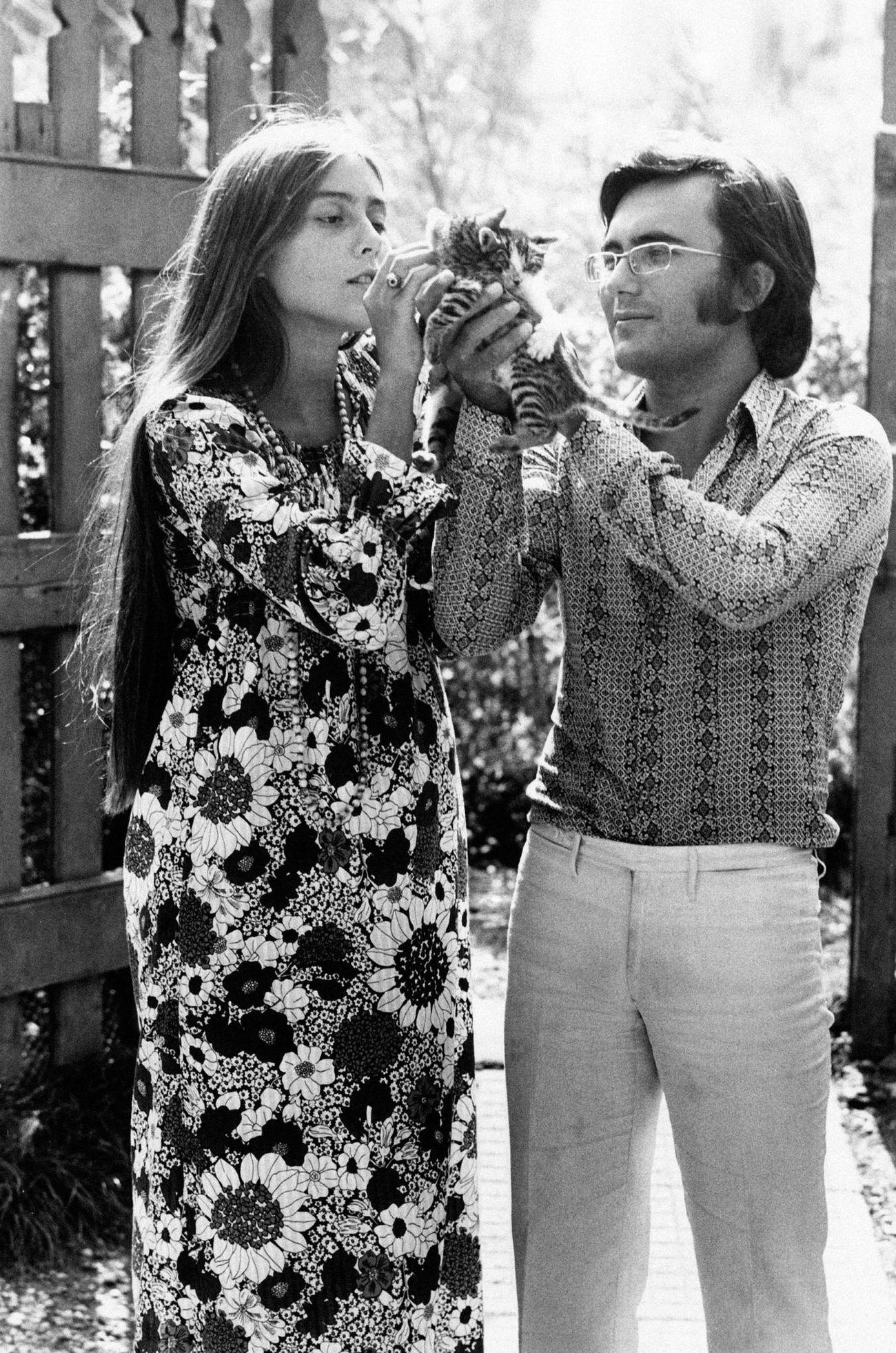 Al Bano And Romina Power Playing With A Kitten, Venice, October 1970.