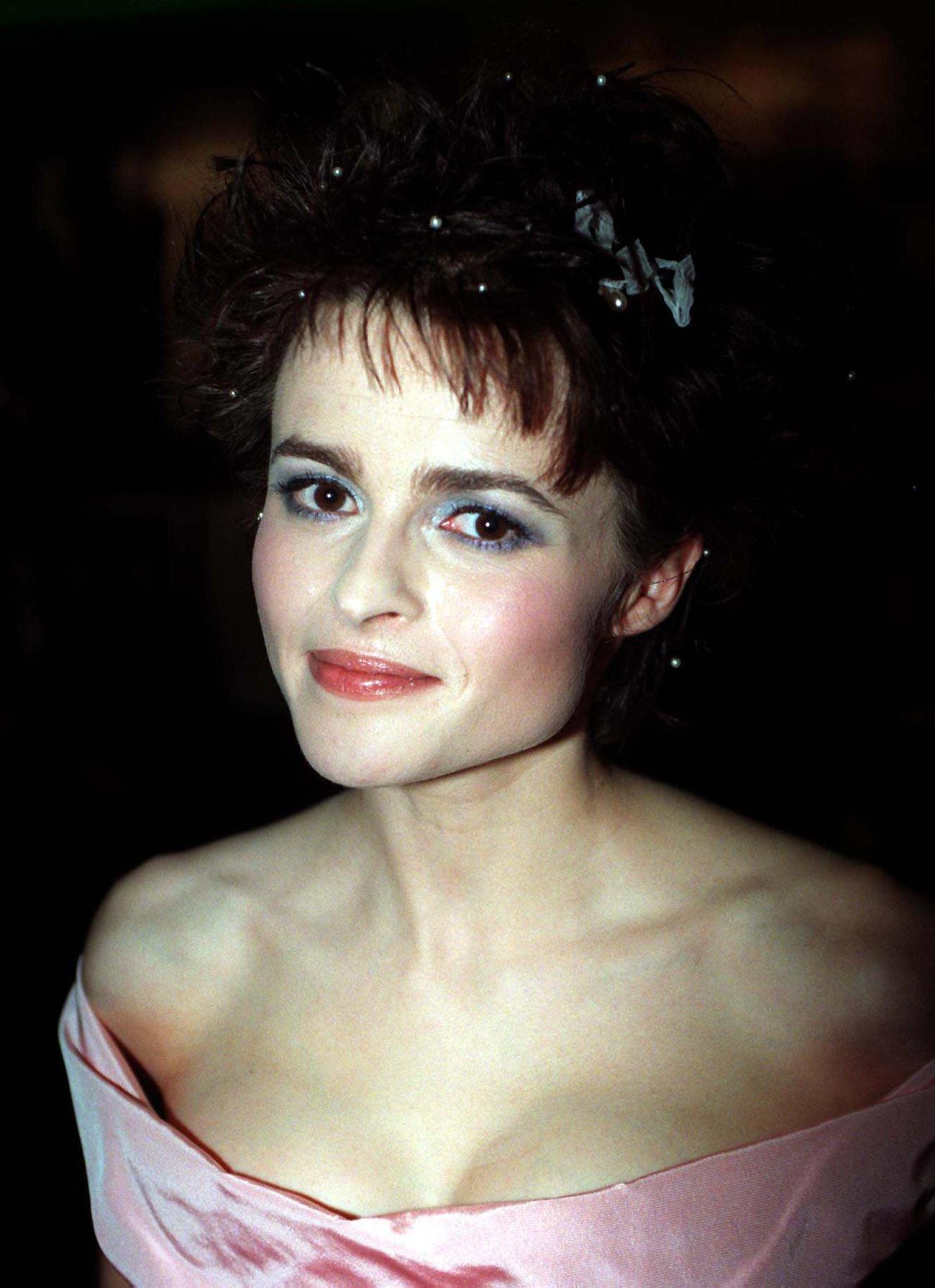 Helena Bonham Carter At 'The Wings Of The Dove' Premiere In London, Wearing A Vivienne Westwood Gown.