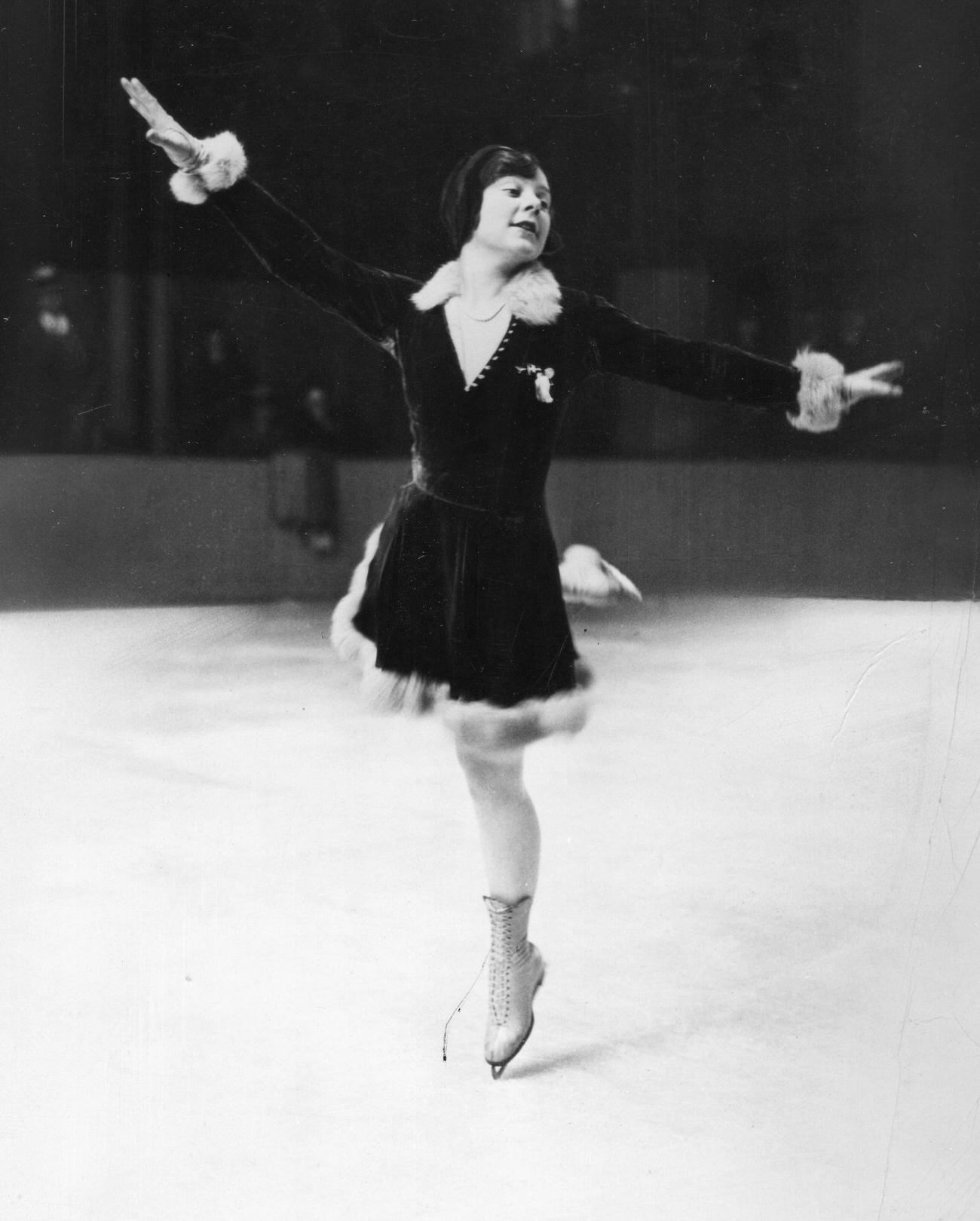 Sonja Henie Performing On Ice At Madison Square Garden, New York, 1930.